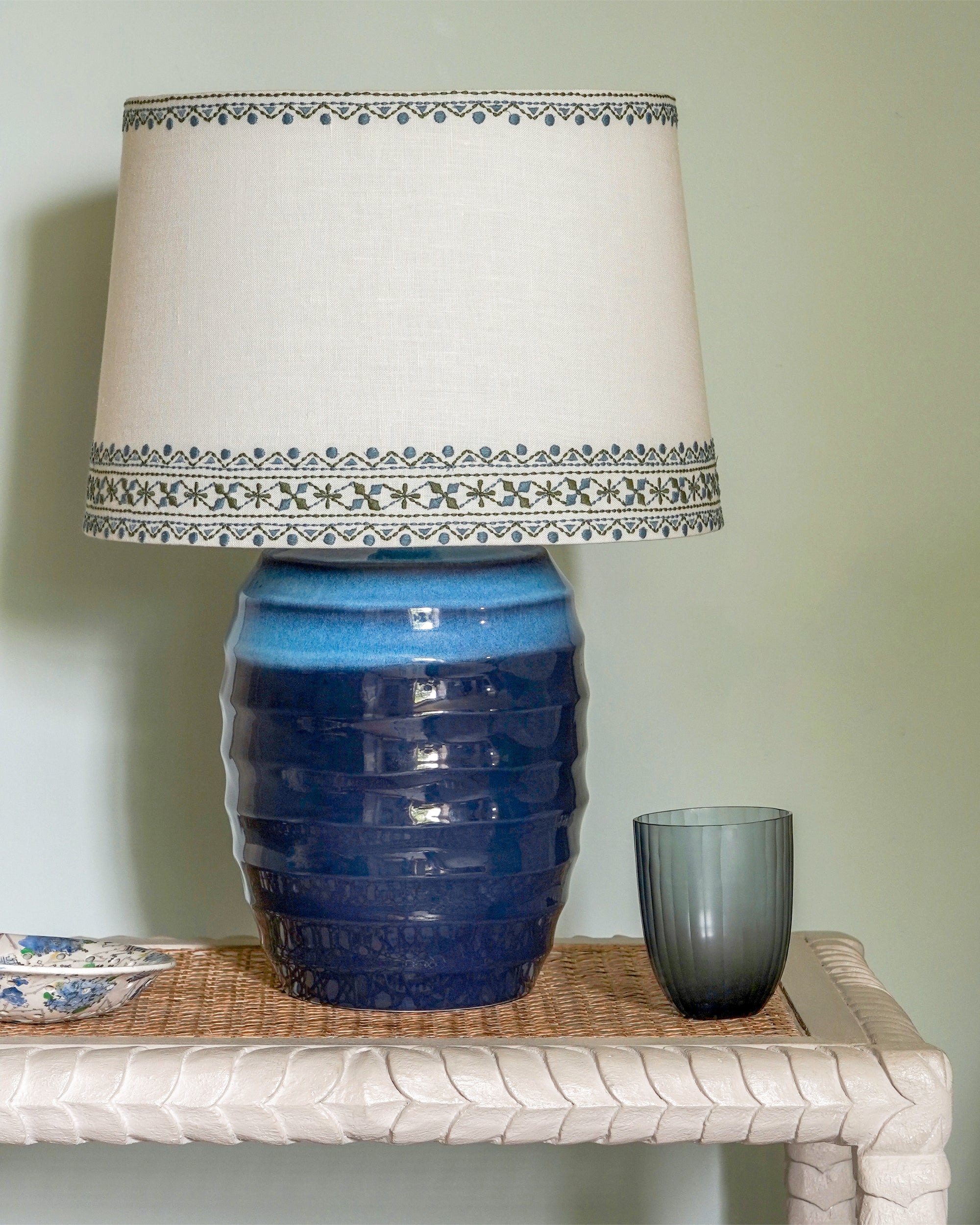 Bordado Embroidered Lampshade - Blue