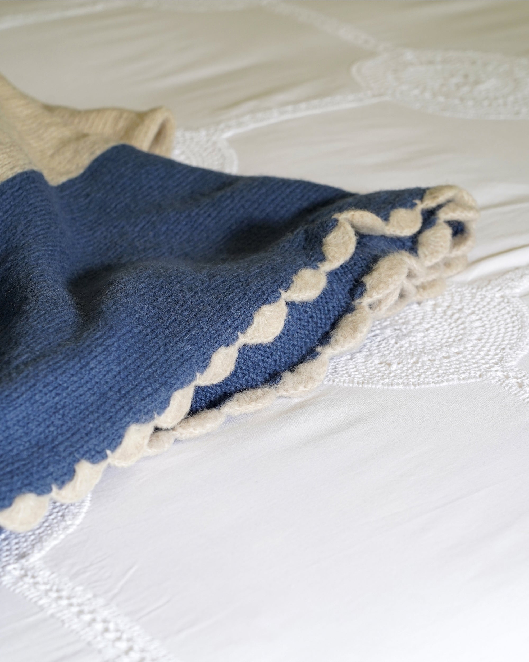 Bordered Knitted Throw - Blue