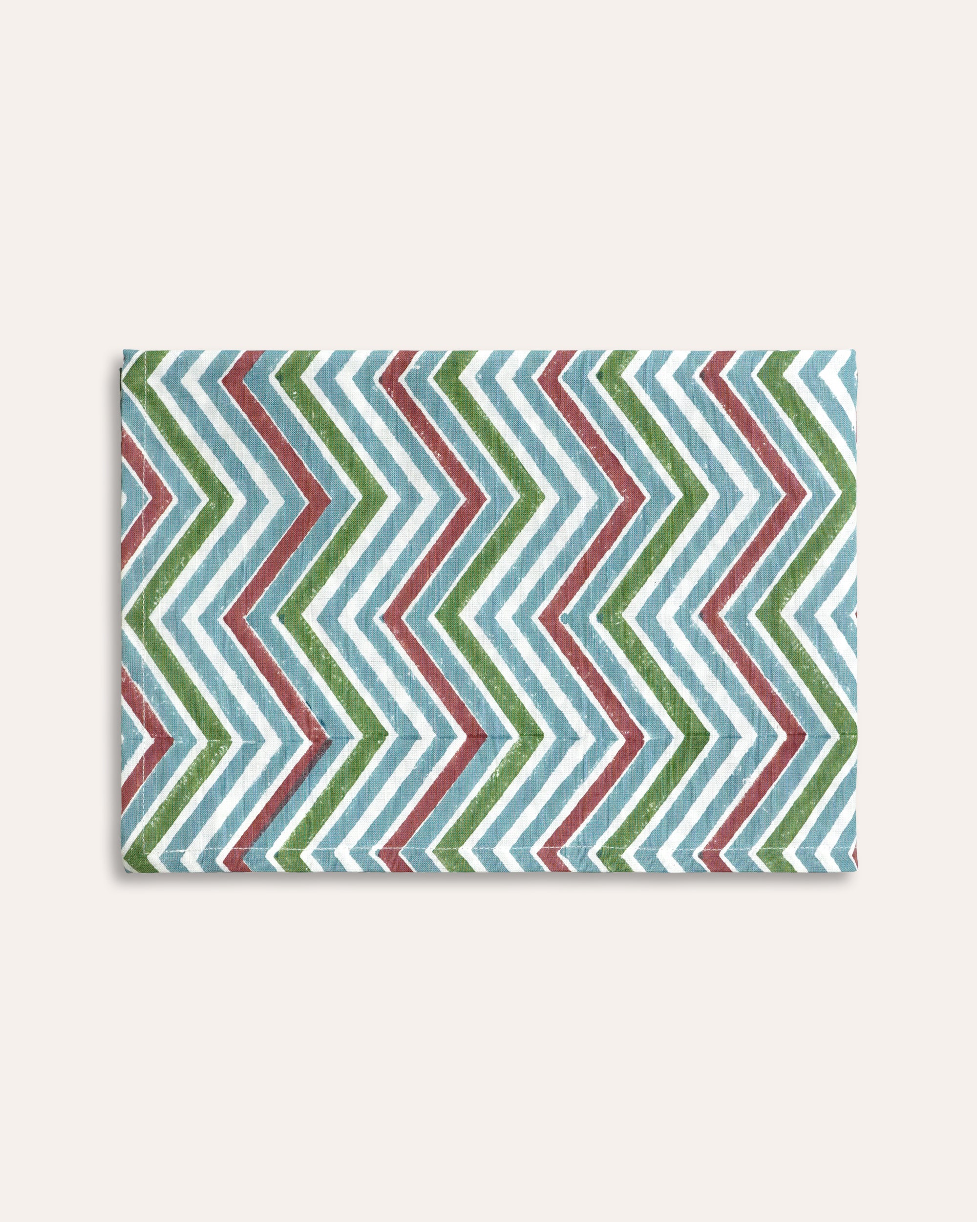 Chevron Block Print Cotton/Linen Table Runner - Multi