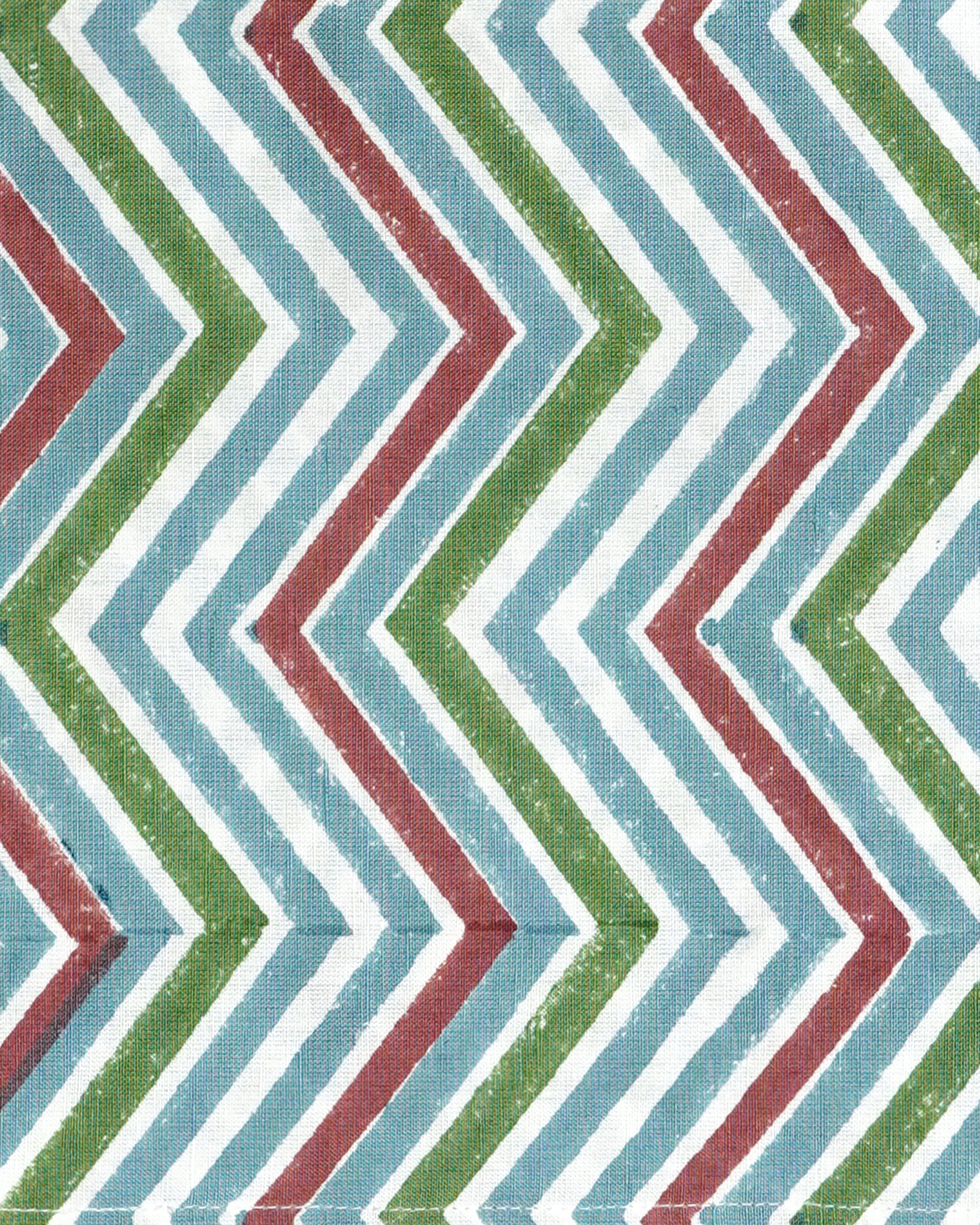 Chevron Block Print Cotton/Linen Table Runner - Multi