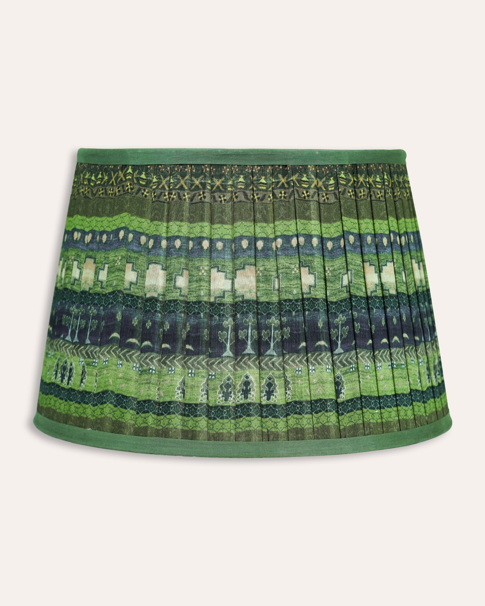 Green patterned lampshade on a white background