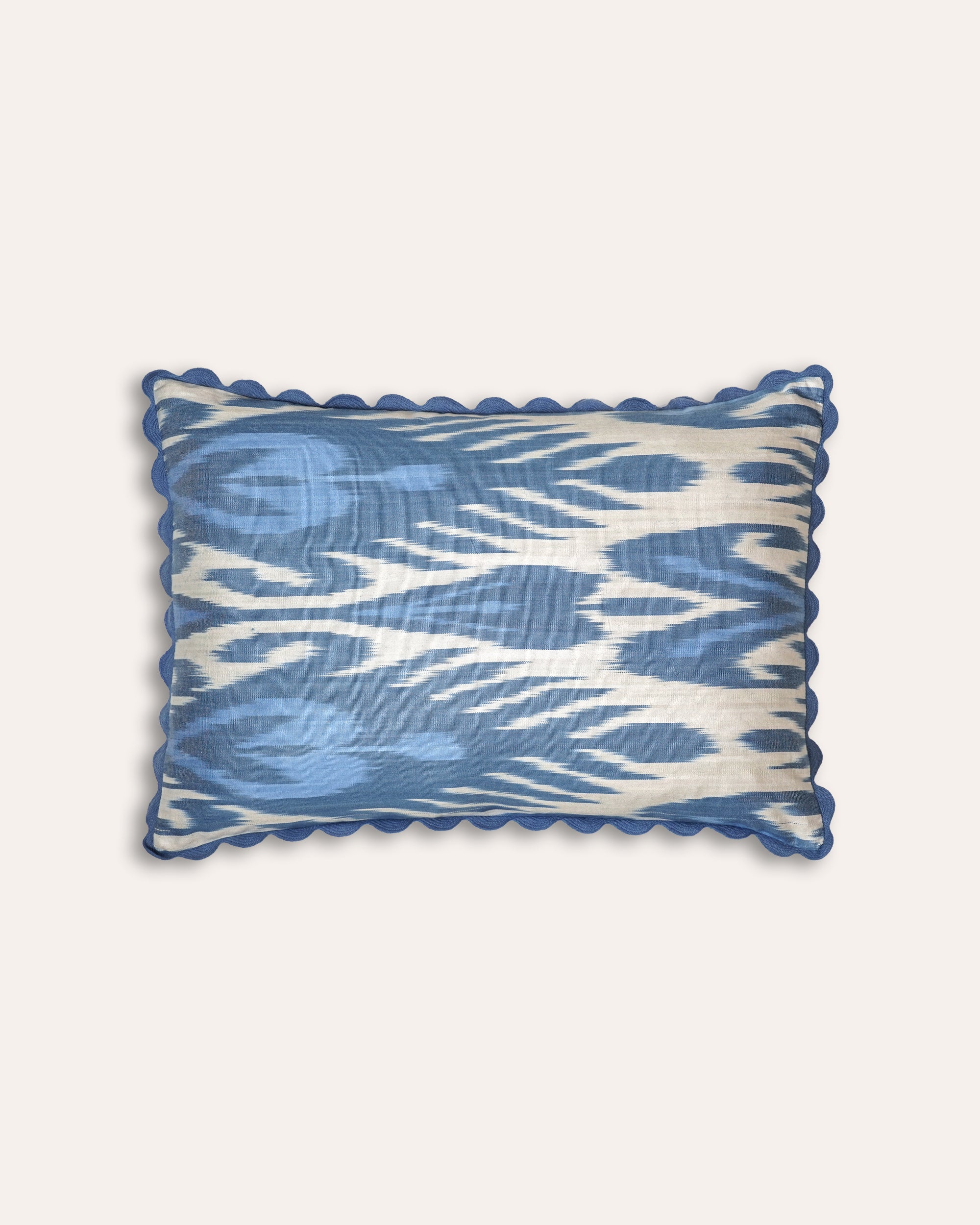 Blue and light blue geometric cotton ikat rectangular cushion - Birdie Fortescue soft furnishing