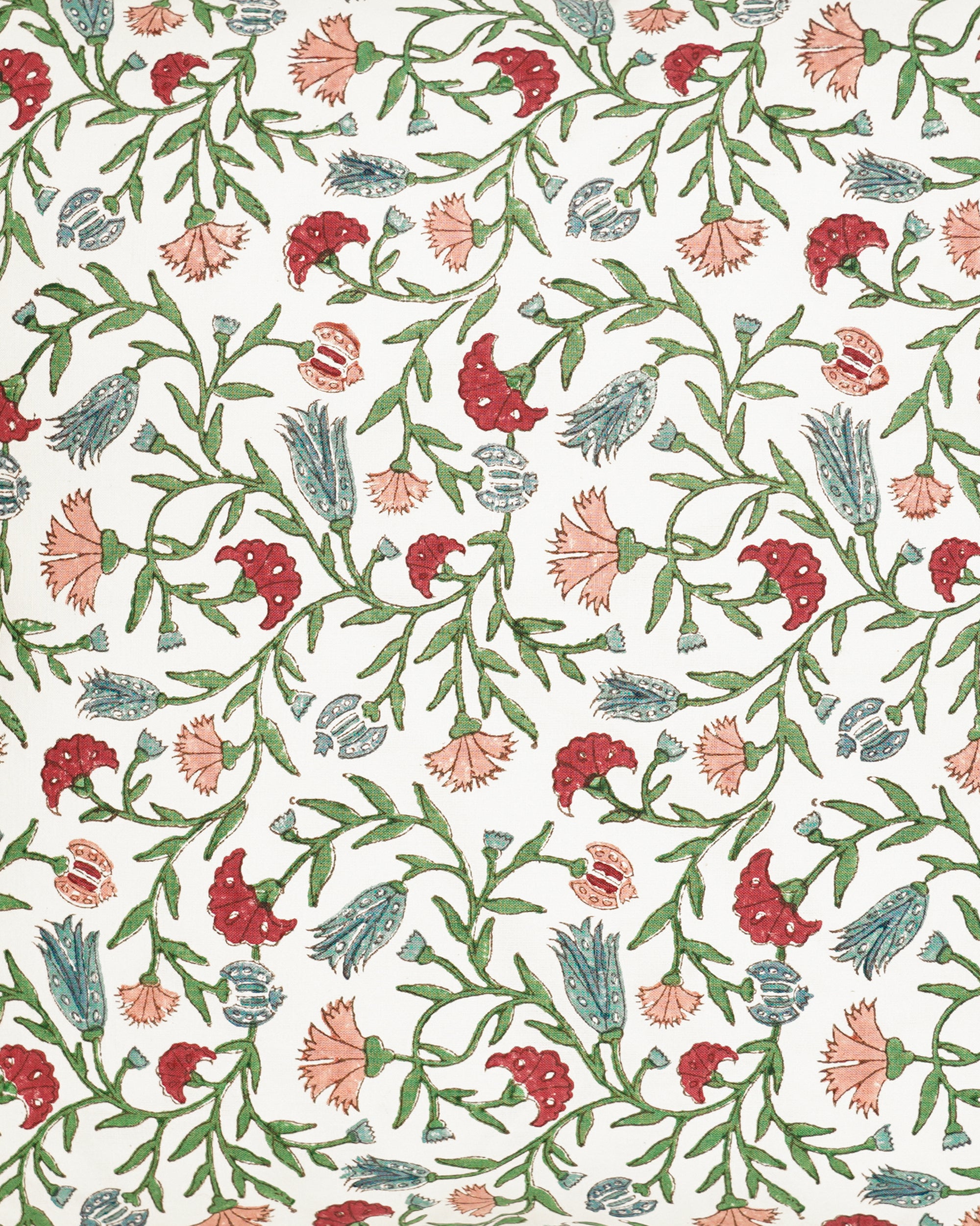 Floral pattern with red, pink, and green flowers on a white background