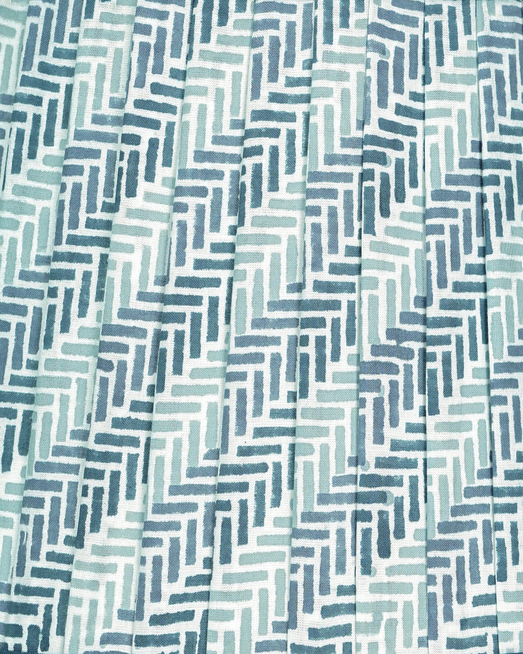 Close up detail image of the block printed pleated lampshade