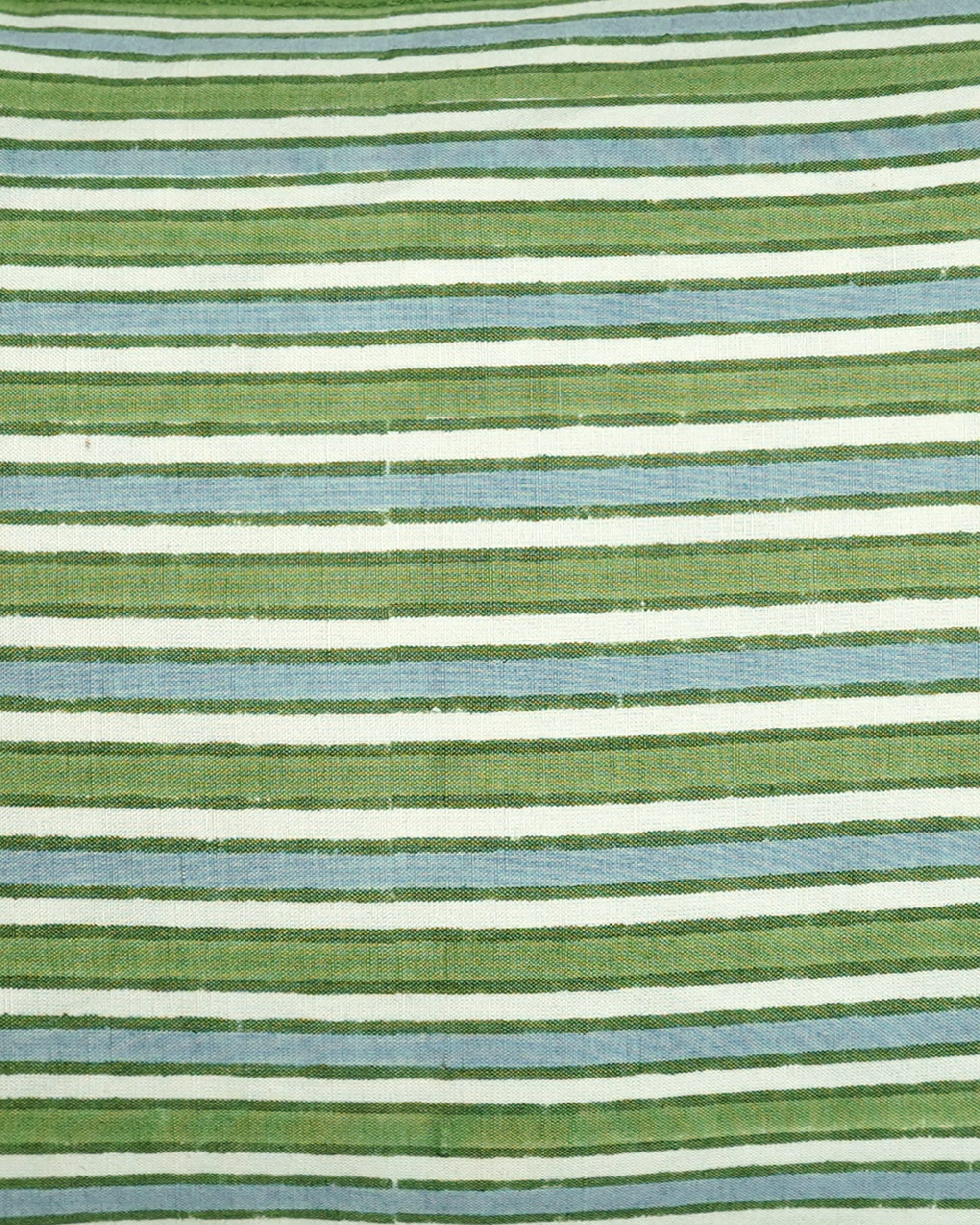 Close up detail image of the blue and green garden striped cushion
