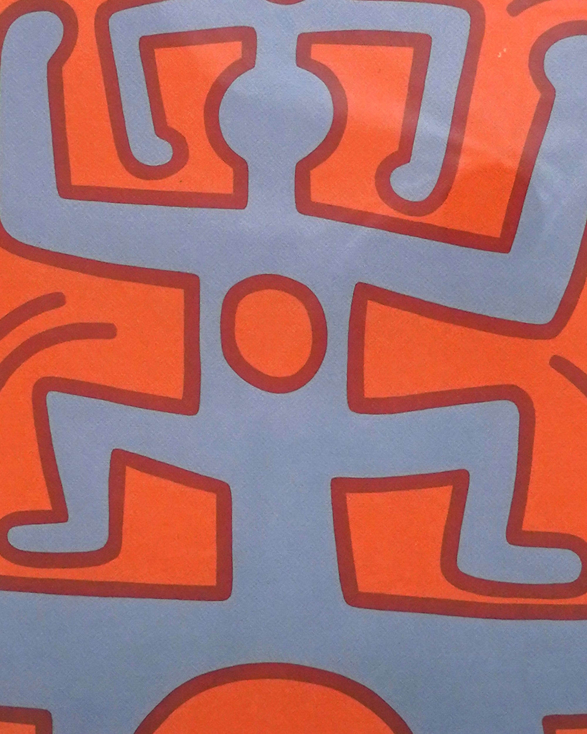 Abstract pattern with orange and blue shapes on a blue background