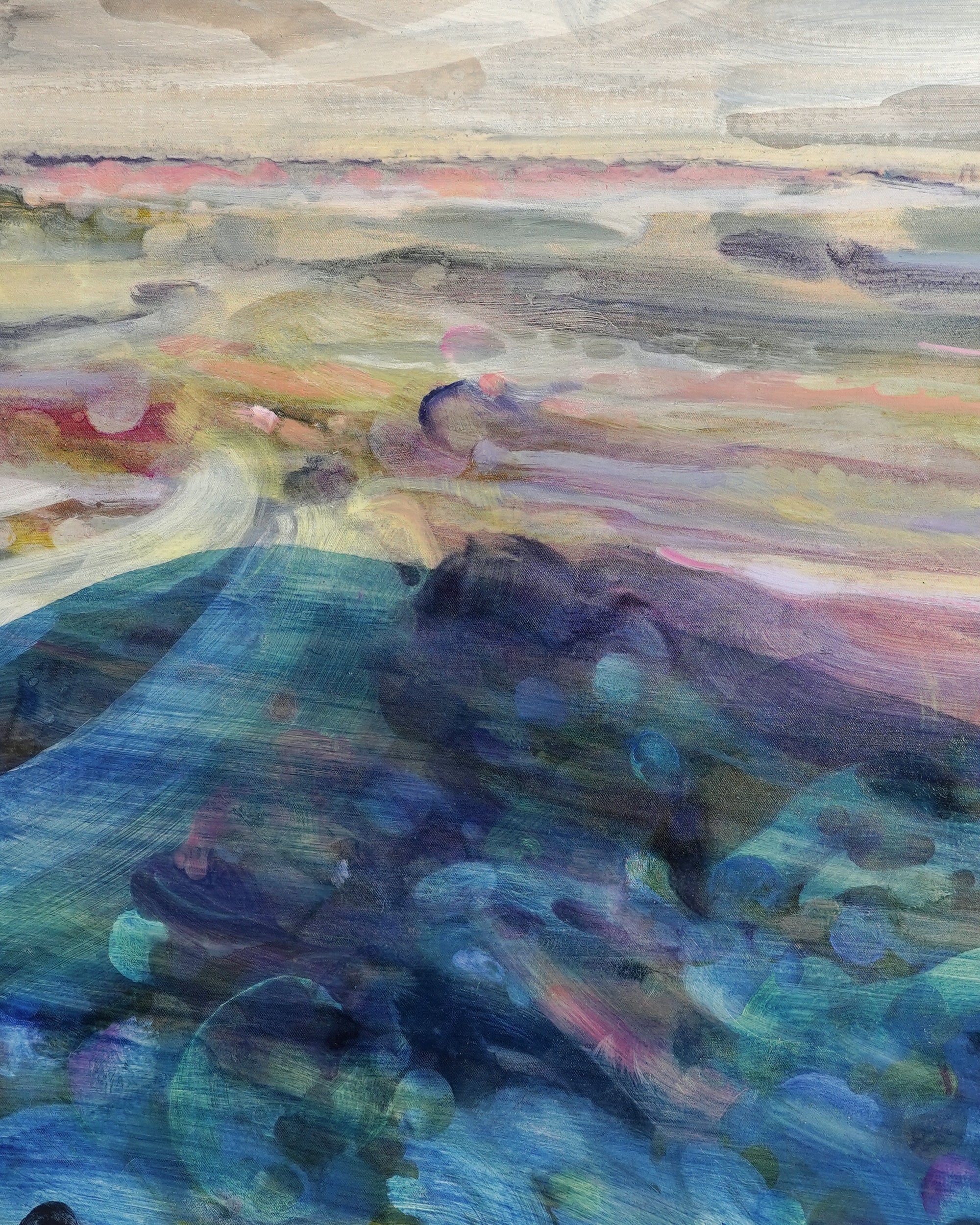 Oil and acrylic landscape painting - multicolour - close up detail