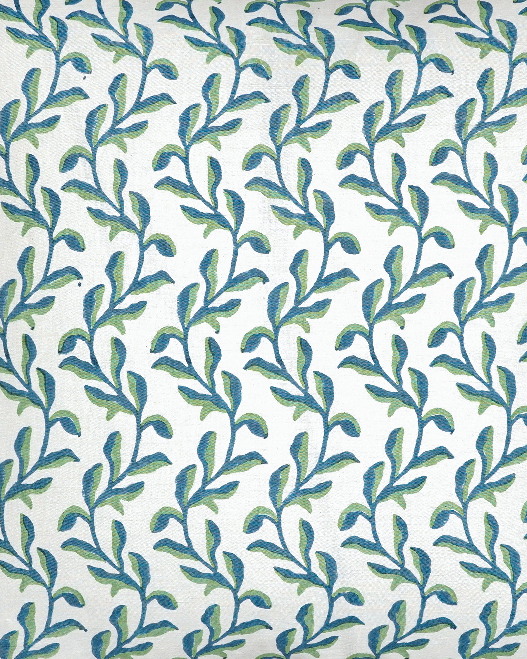 Close up detail image of the green and blue mariana floral print cushion