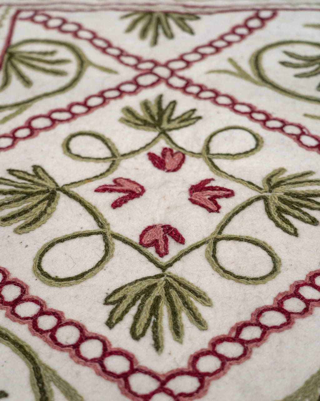 Embroidered Rug Patterns Namda Felt Embroidered Rug - Green and Pink – Birdie Fortescue