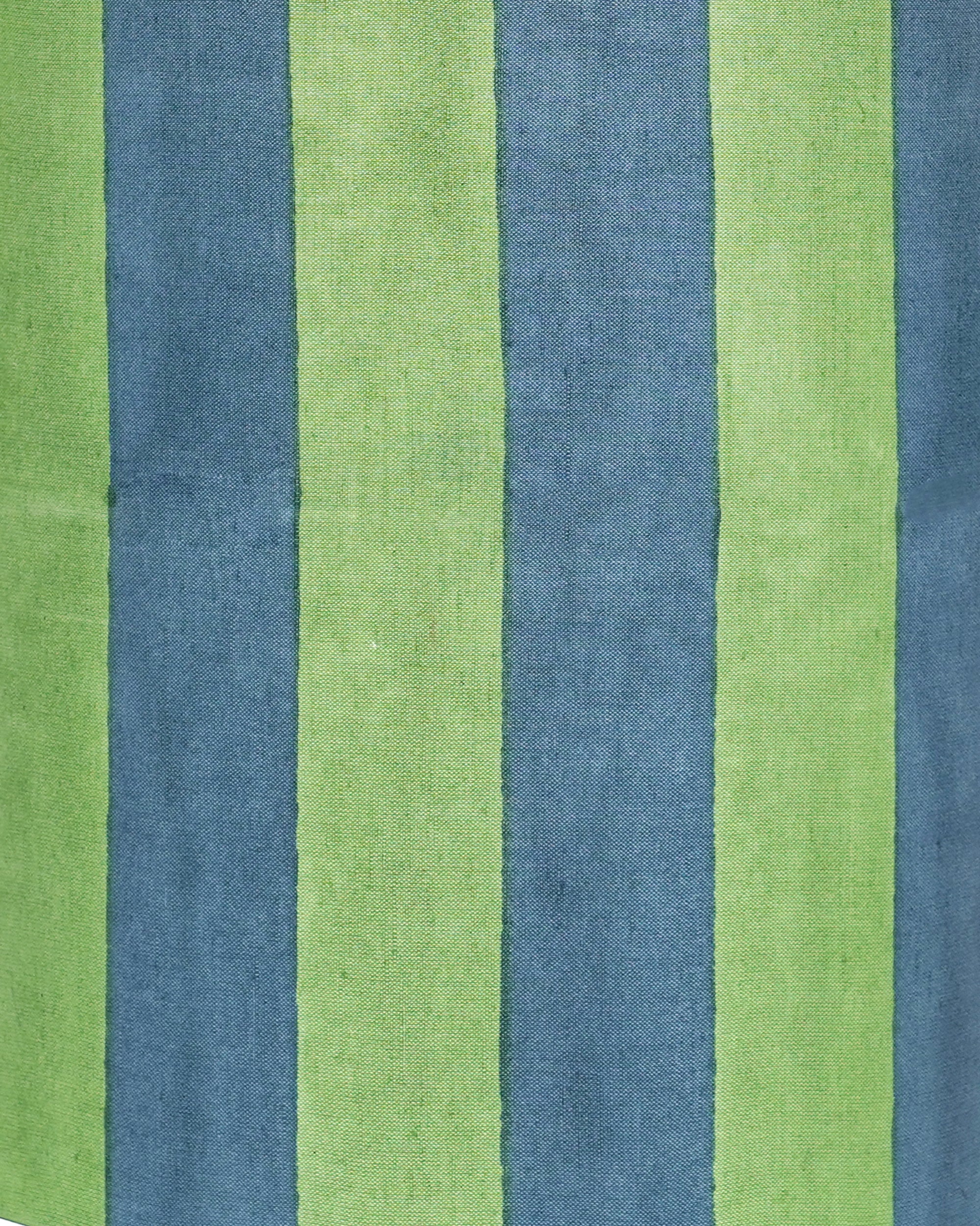 Close up detail image of the blue and green striped lampshade