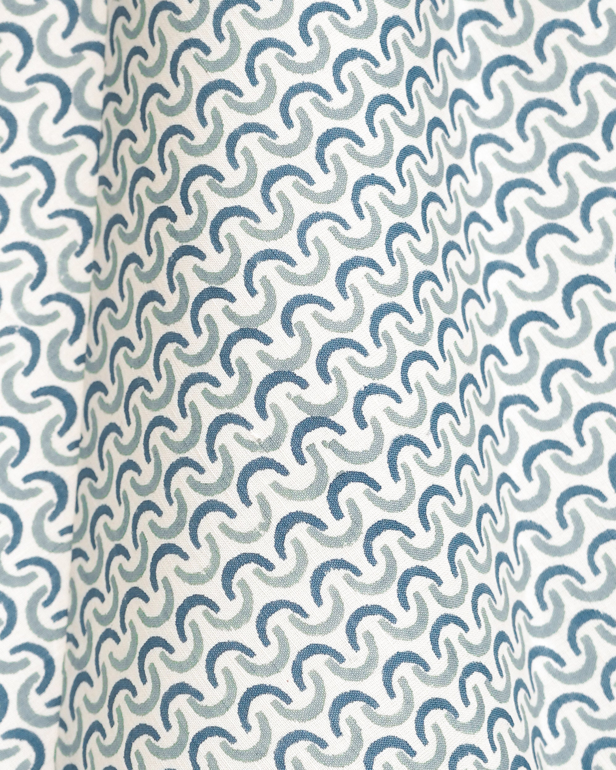 Close up detail image of the blue teja block print scalloped lampshade