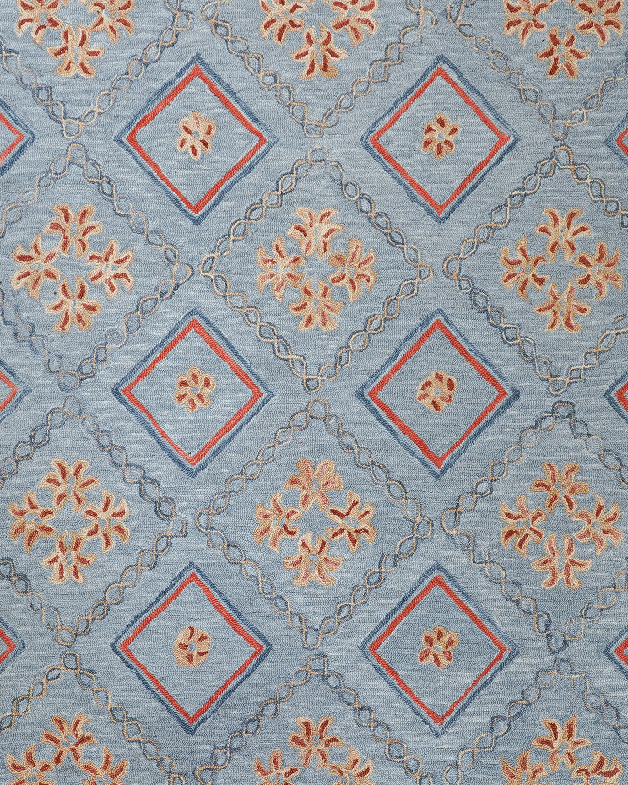 Varuna Handwoven Traditional Trellis Wool Rug - Blue