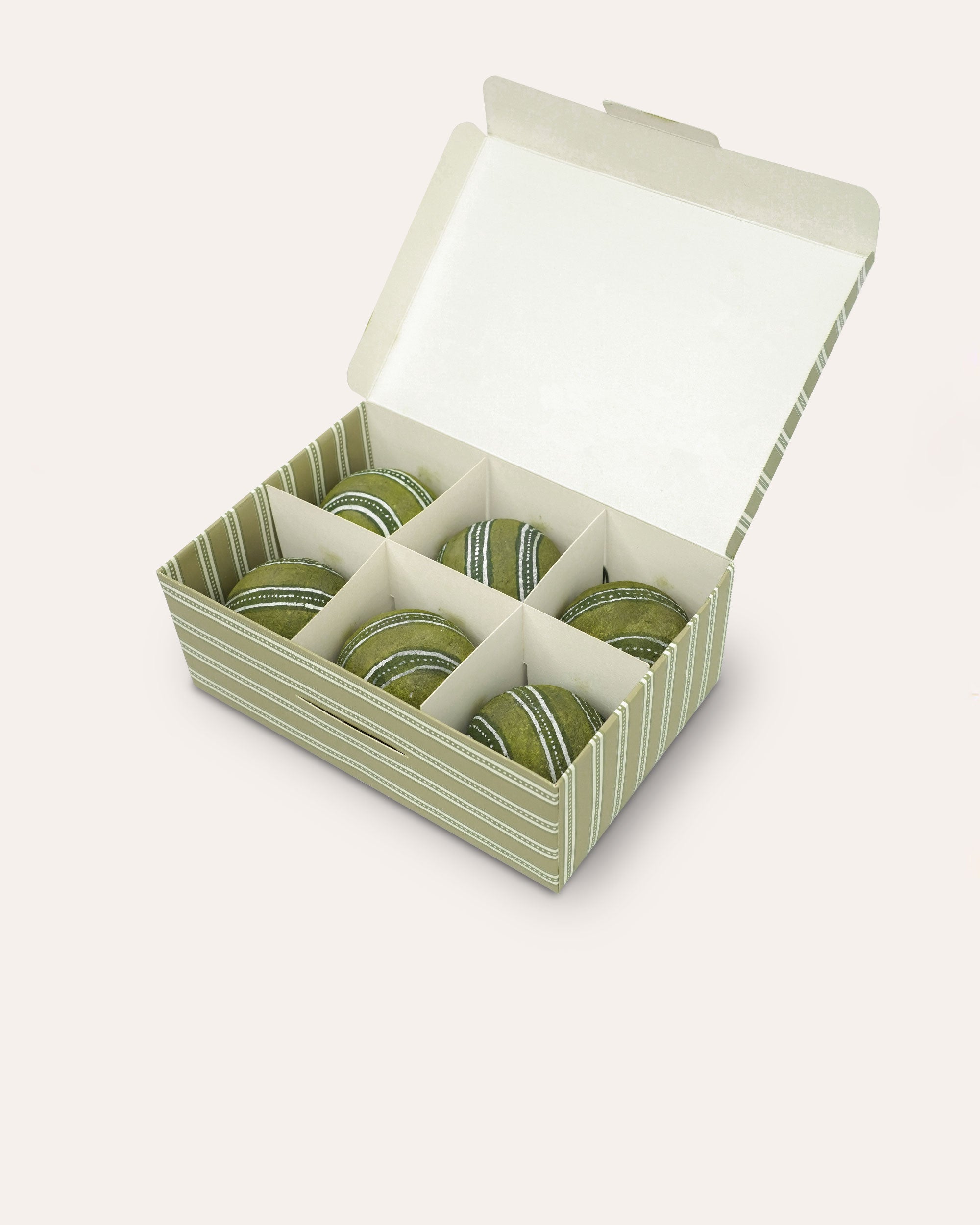 Set of Six Edo Stripe Paper Mache Bauble - Green