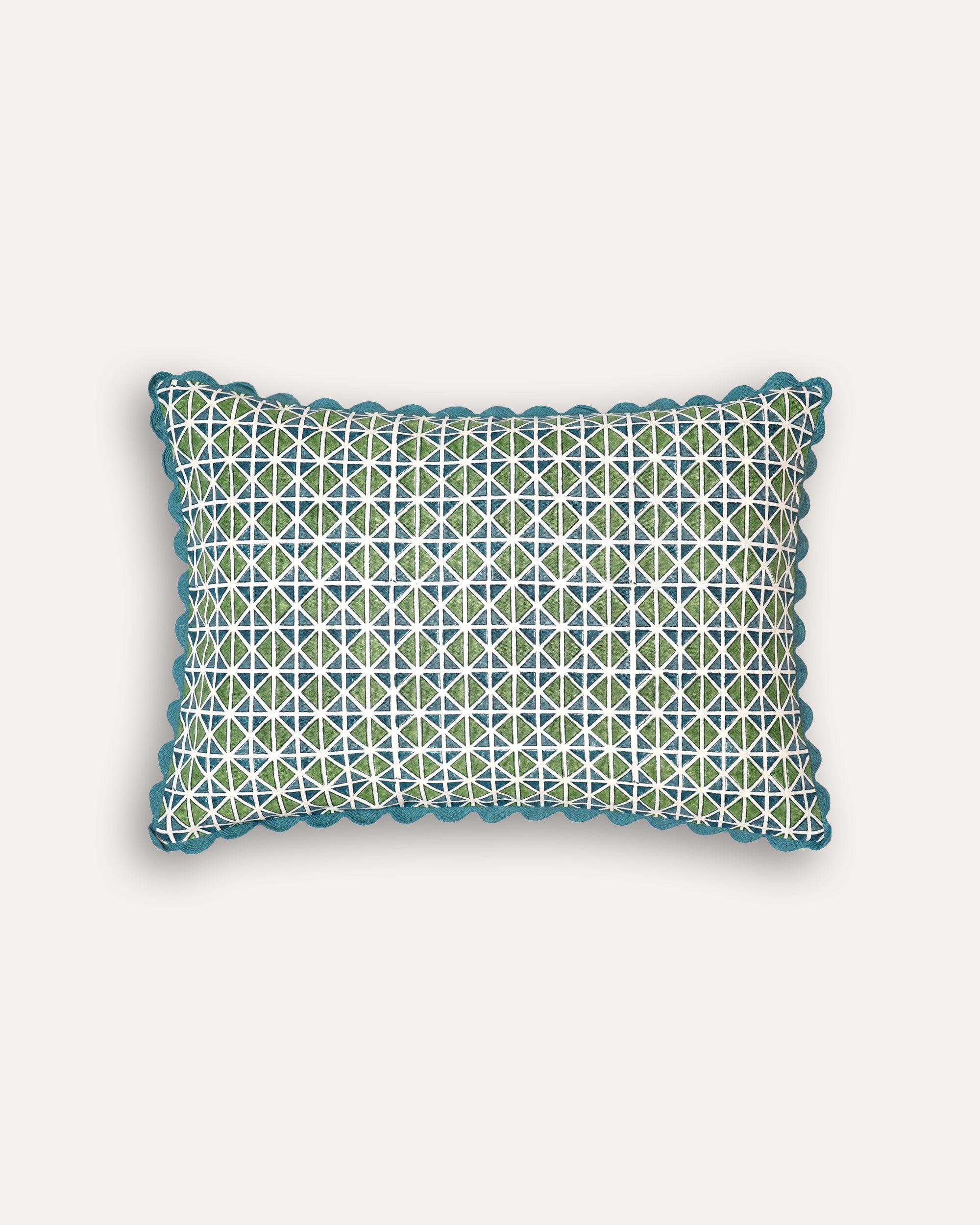 El Vedado Geometric Patterned Cushion - Green & Blue