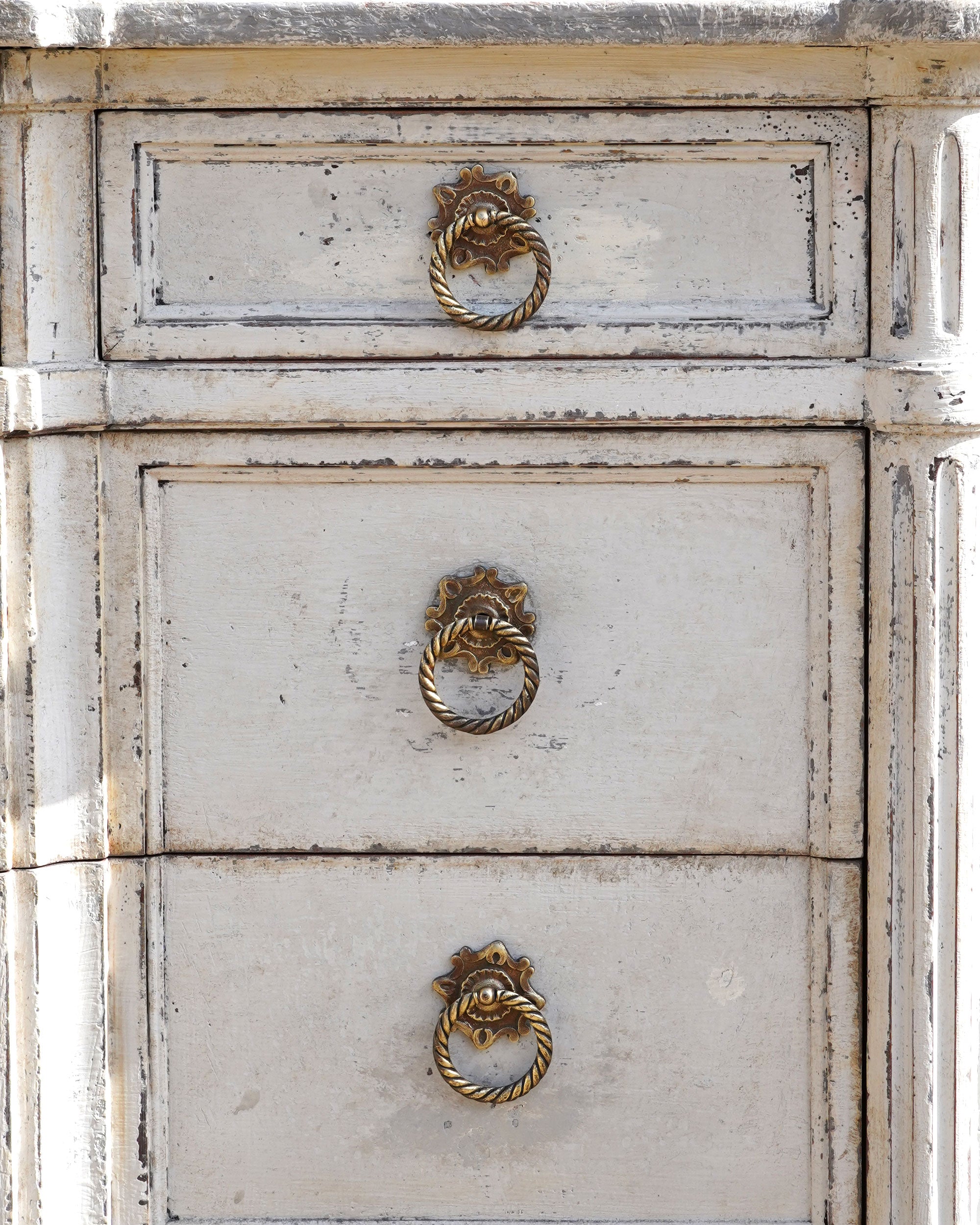 French painted five drawer commode with decorative detail, c1900