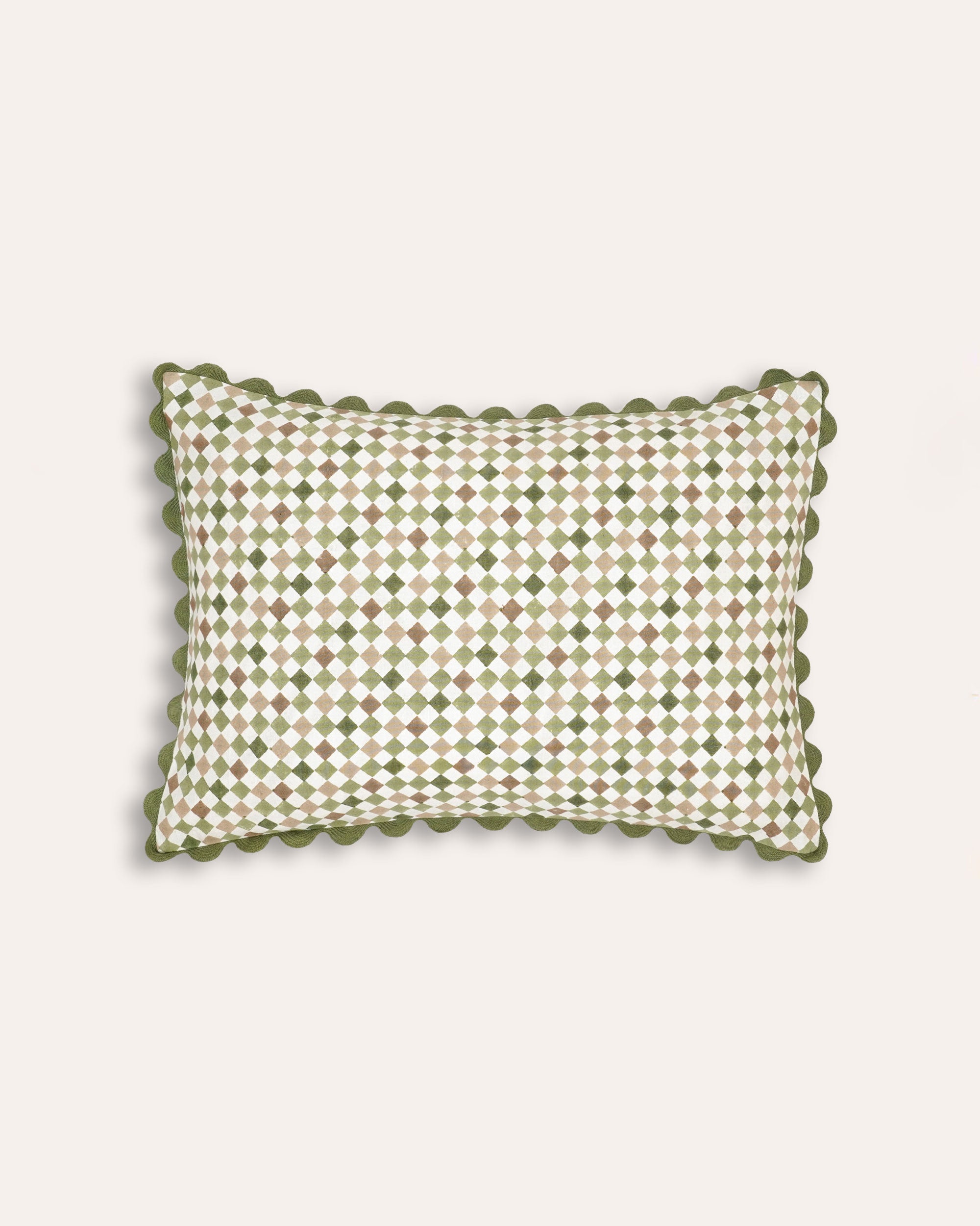 Azulejo Rectangular Block Print Cushion - Green