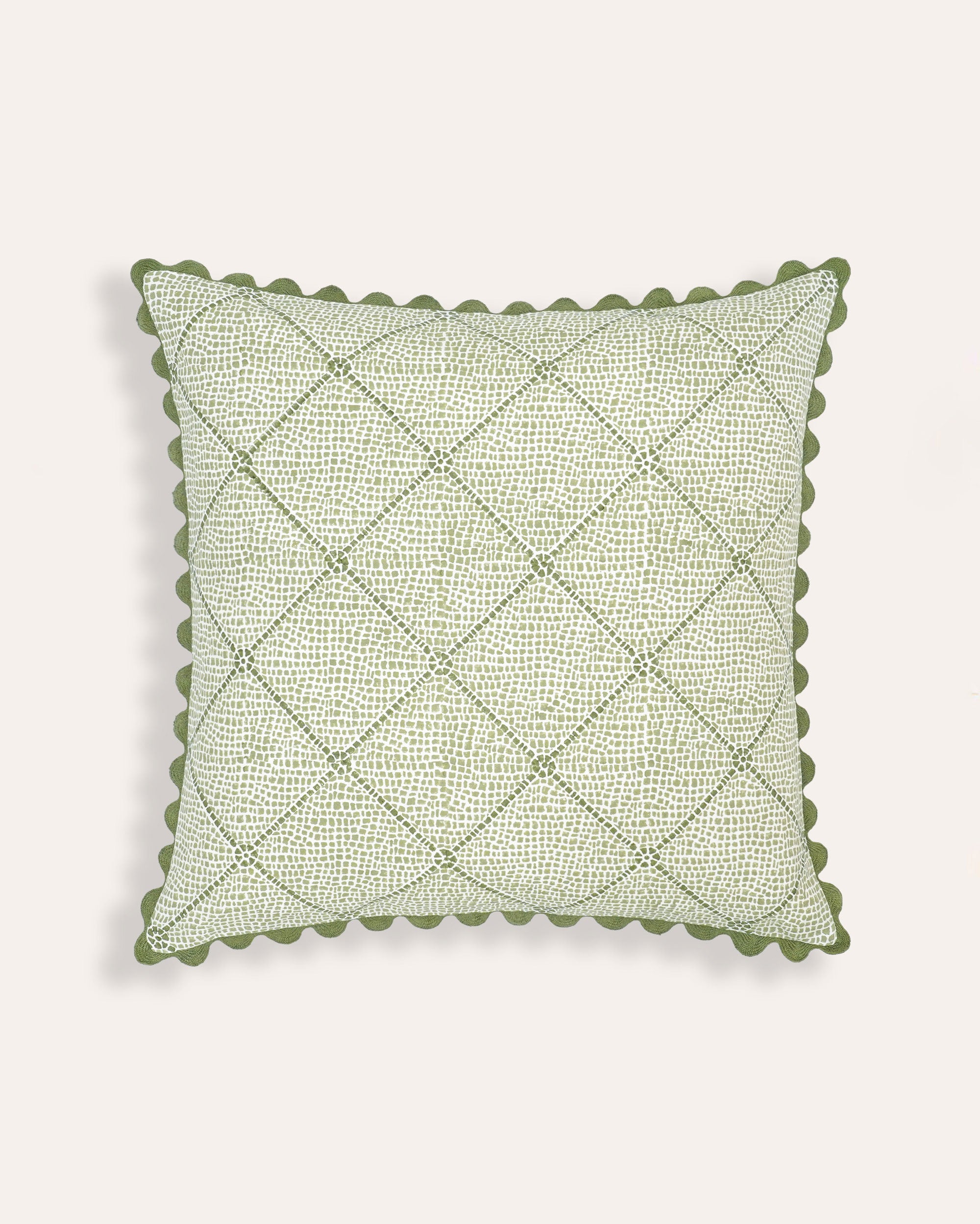 Calcada Block Print Cushion - Green