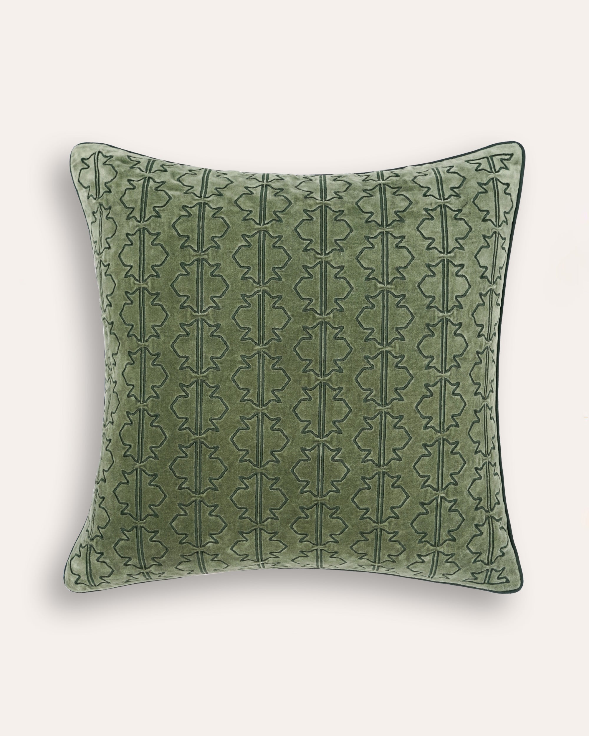 Embroidered Sintra Velvet Cushion - Green