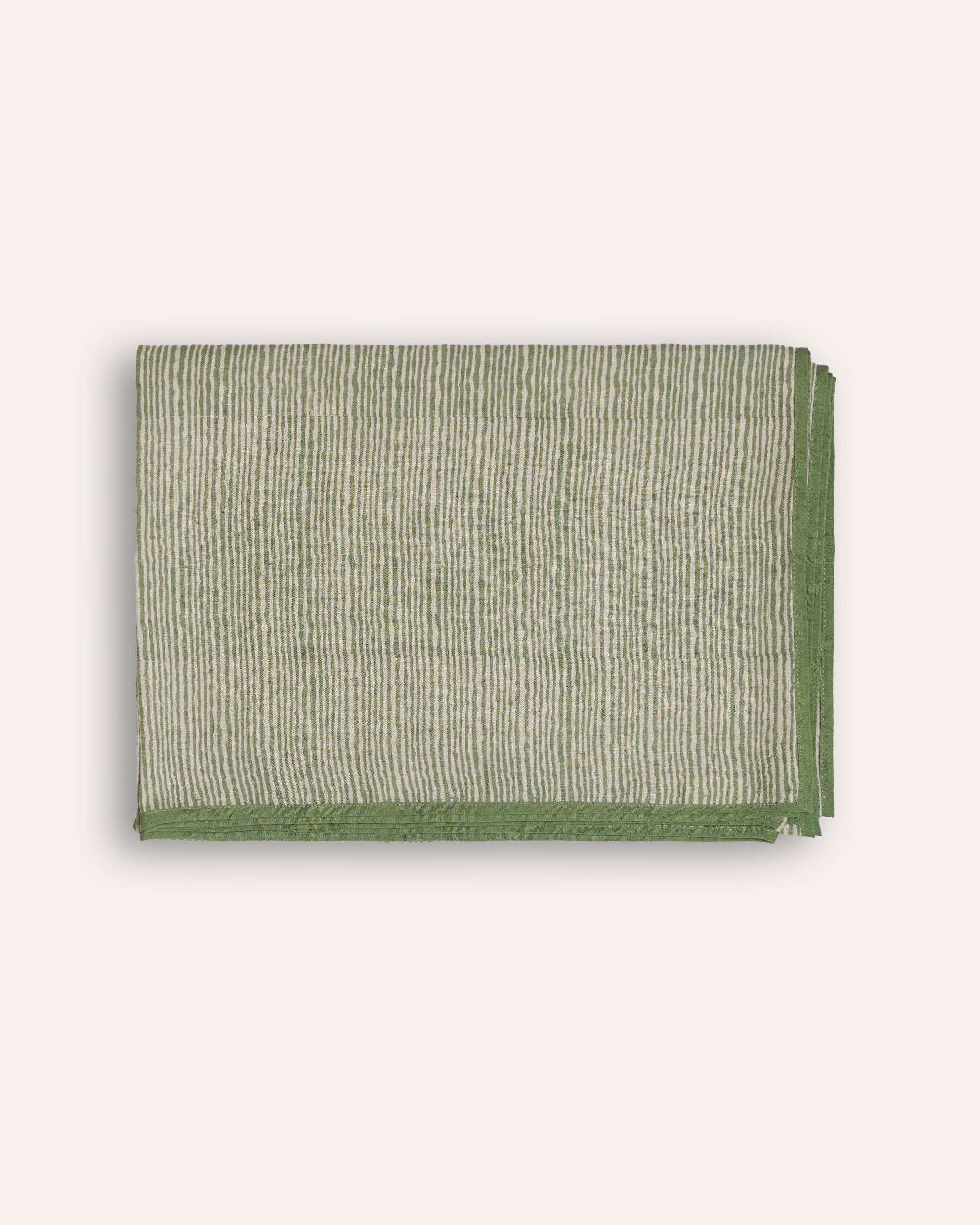 Pratham Striped Linen Tablecloth - Green