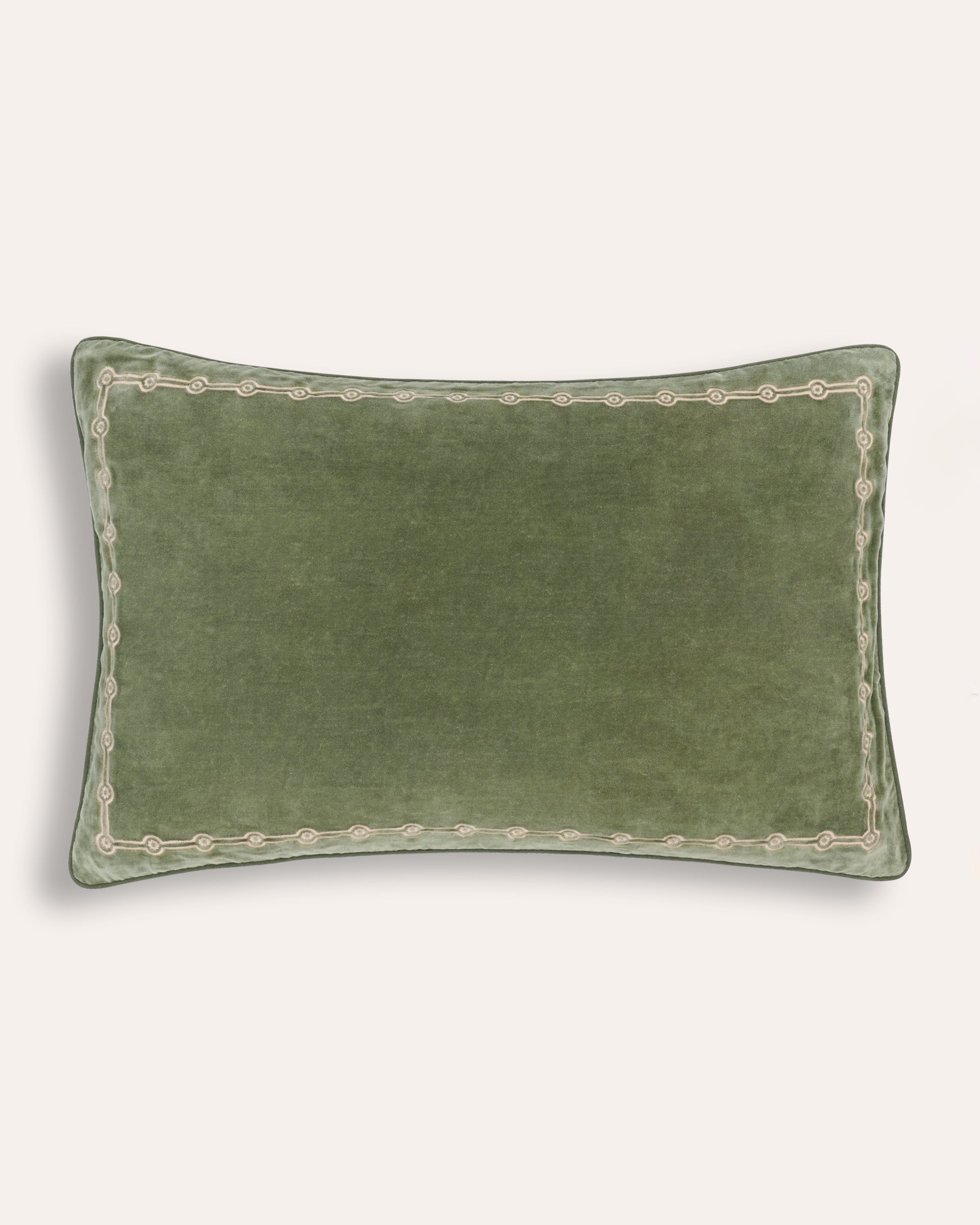 Embroidered Velvet Cushion - Green