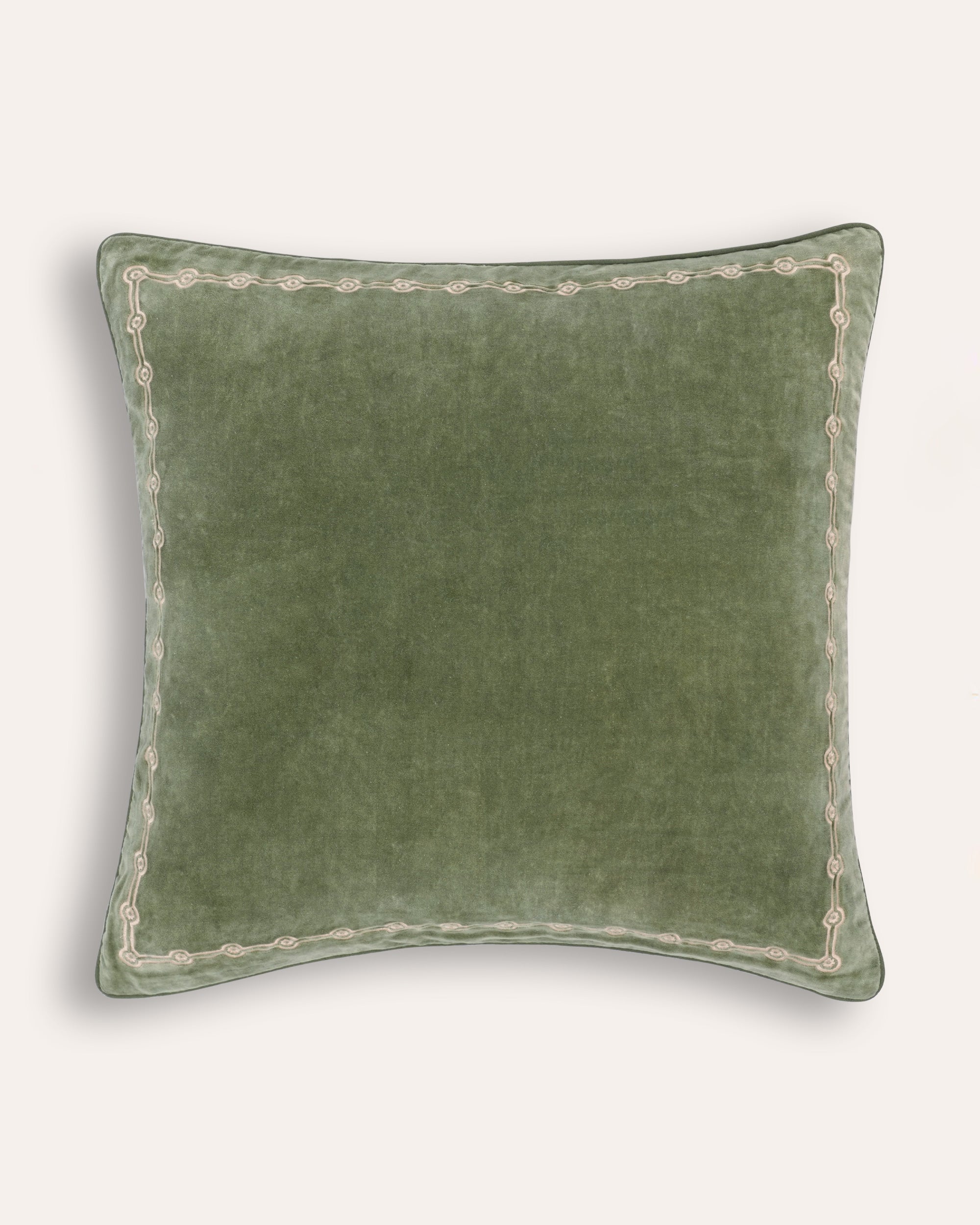 Embroidered Velvet Cushion - Green