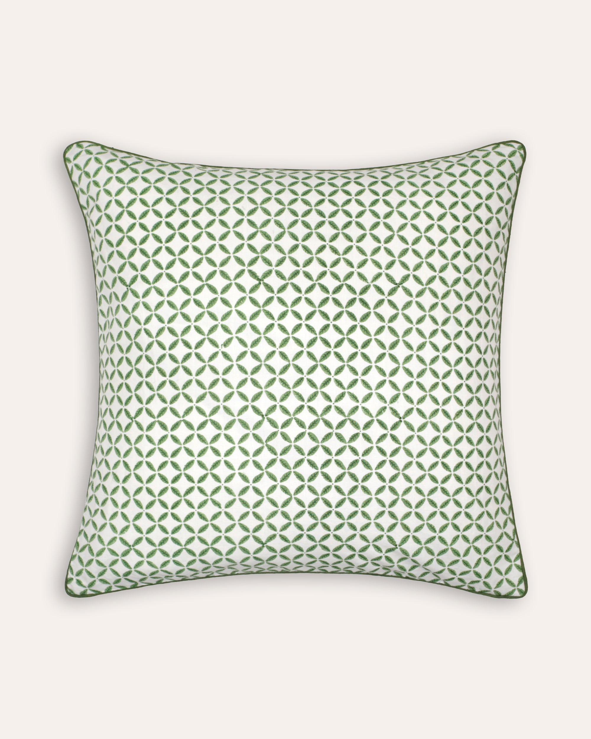 Green trellis embelished geometric square cushion