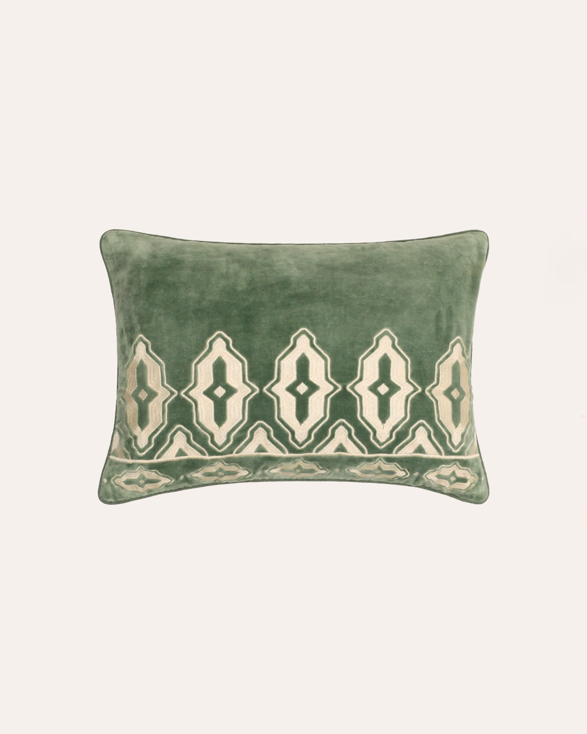 Tara Embroidered Velvet Cushion - Forest Green