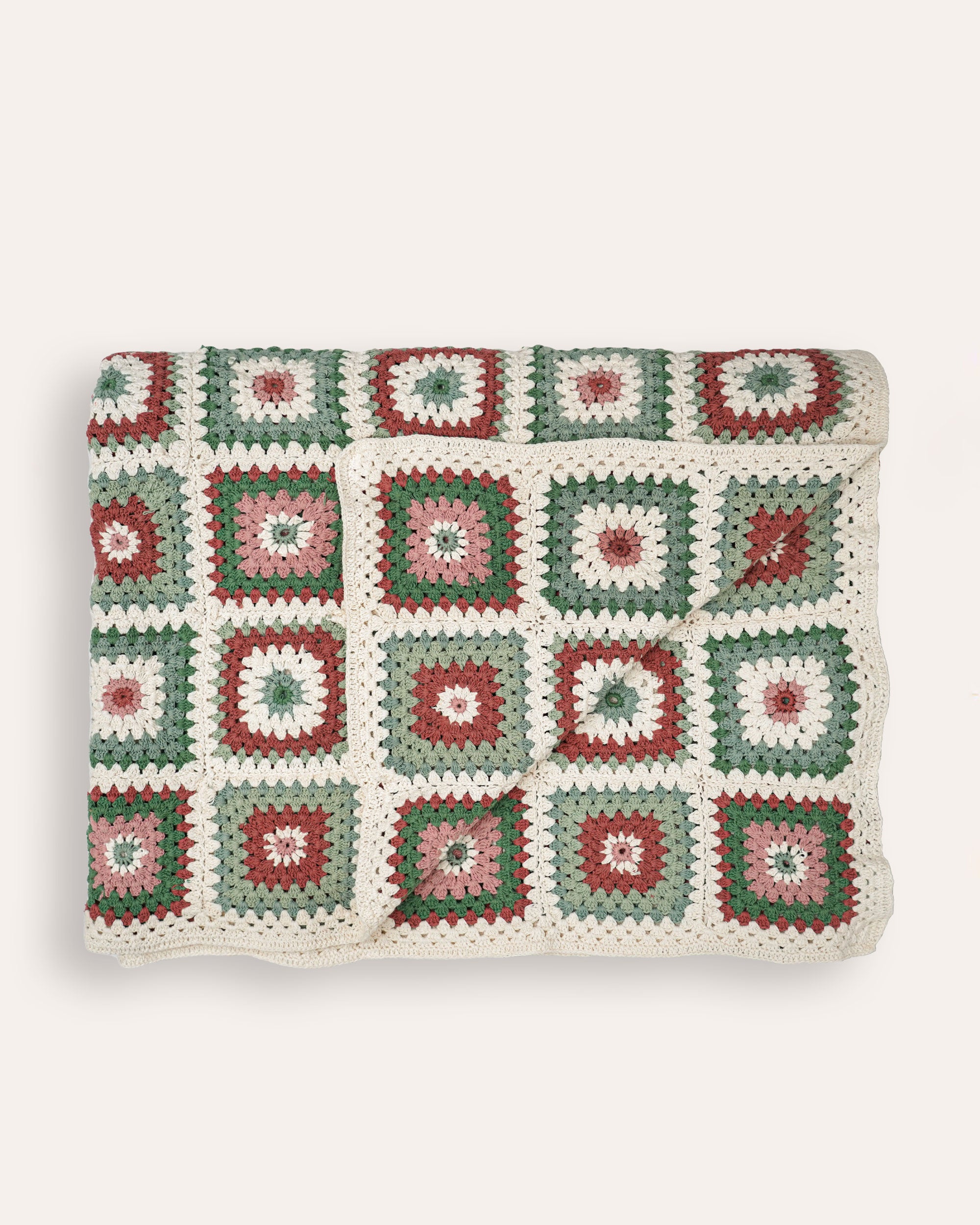 Crochet Throw - Green and Pink