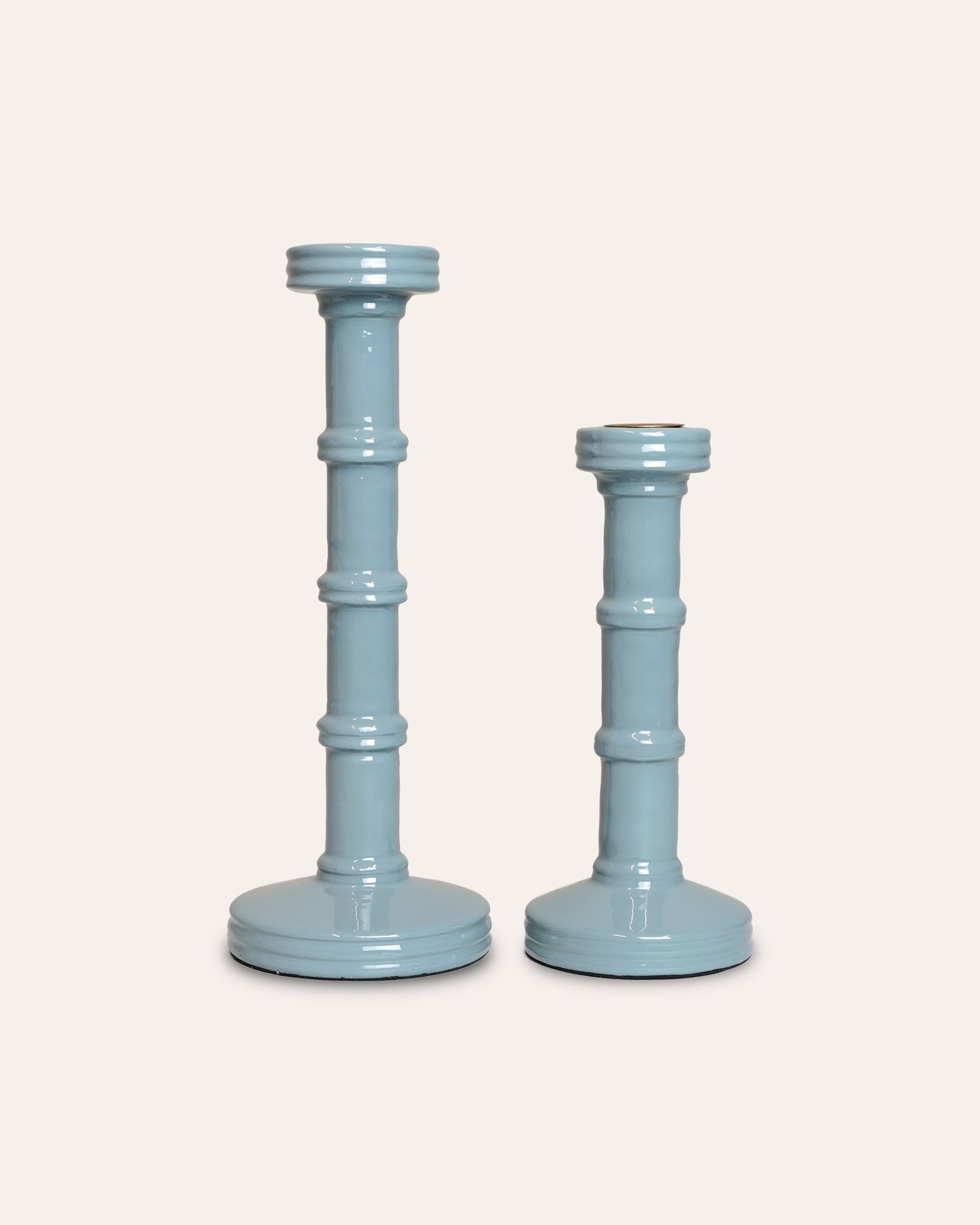 Small and large blue column candlesticks - Birdie Fortescue decorative accessories