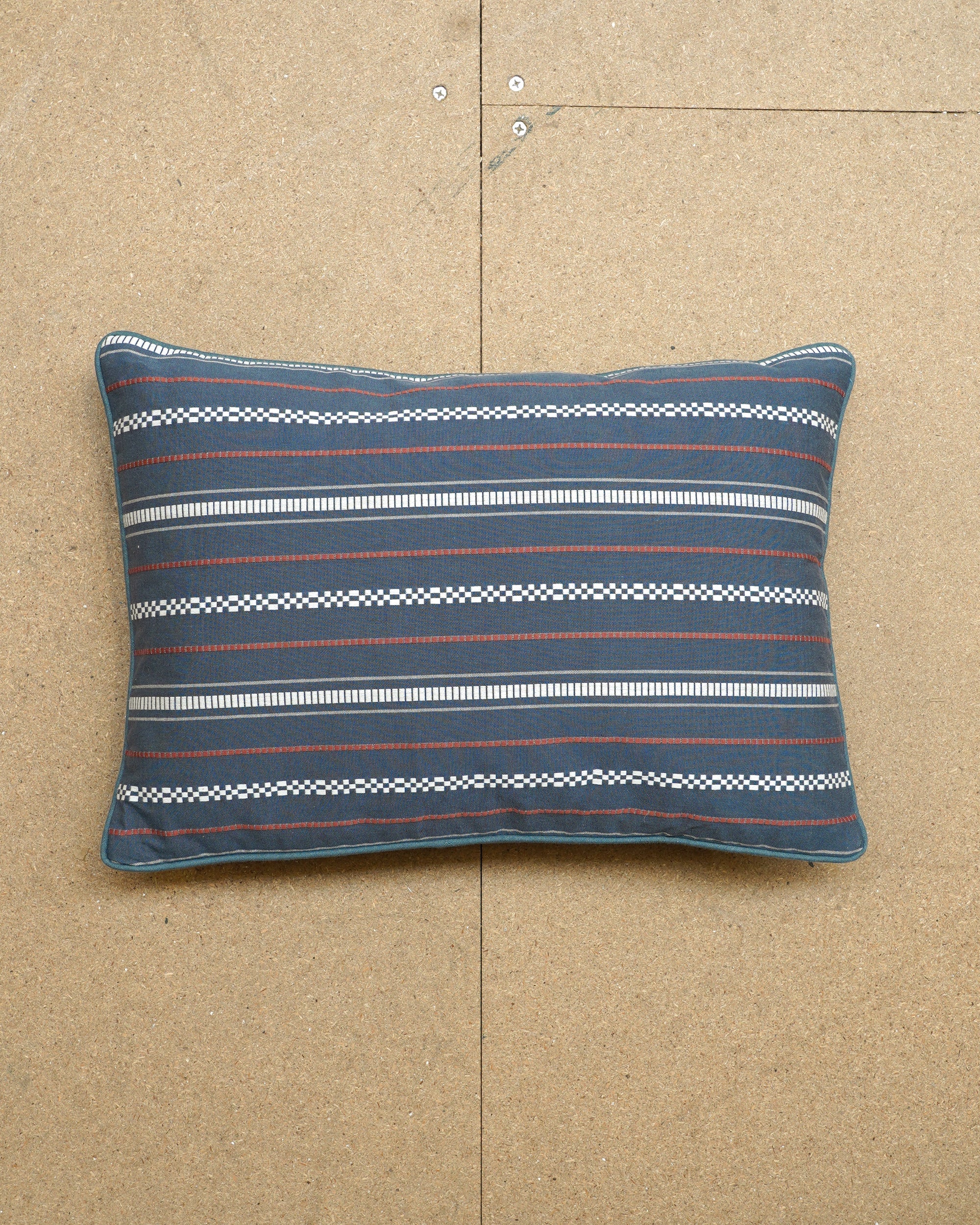 Woven Horizontal Stripe Rectangular Cushion - Indigo Blue