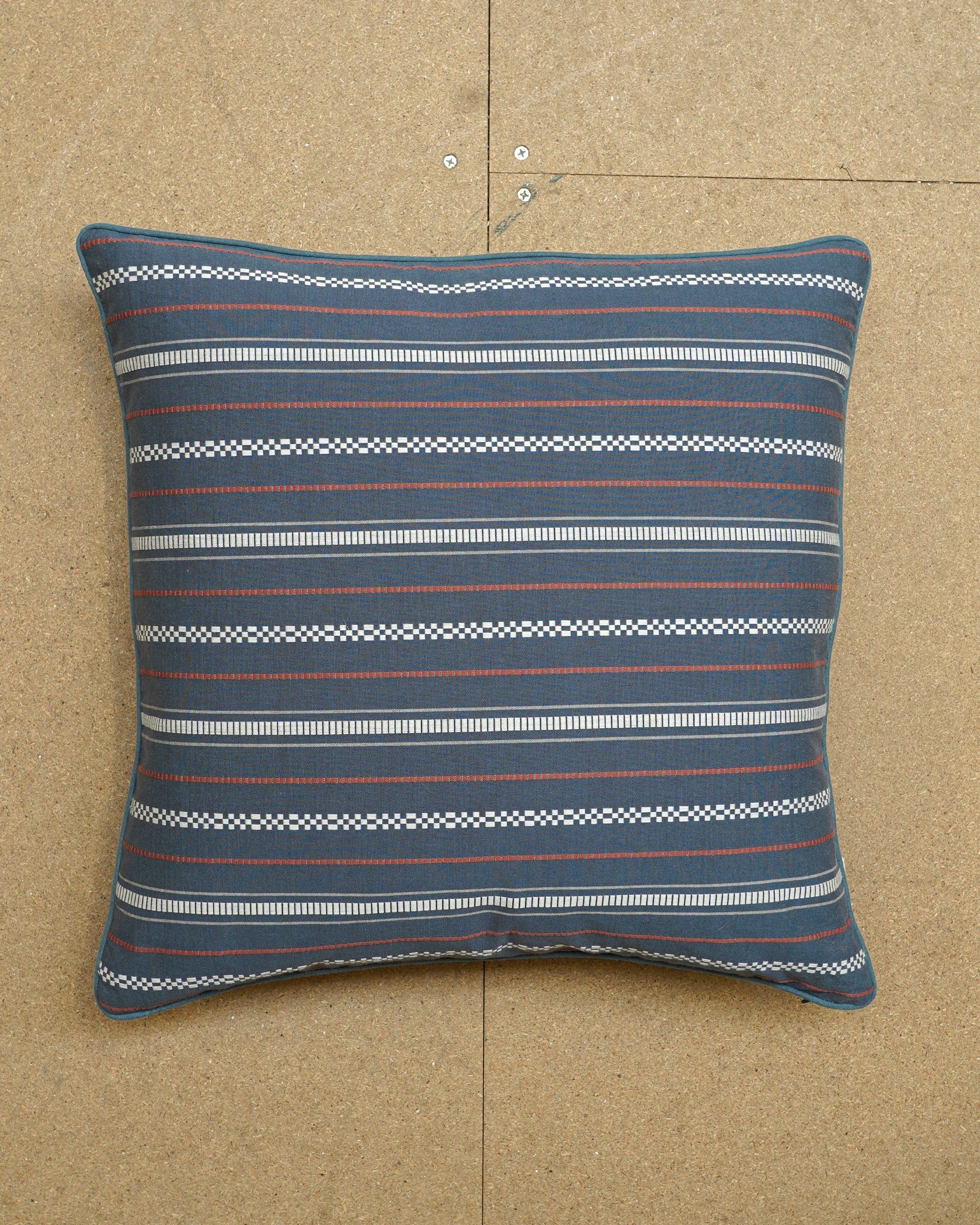 Woven Horizontal Stripe Square Cushion - Indigo Blue