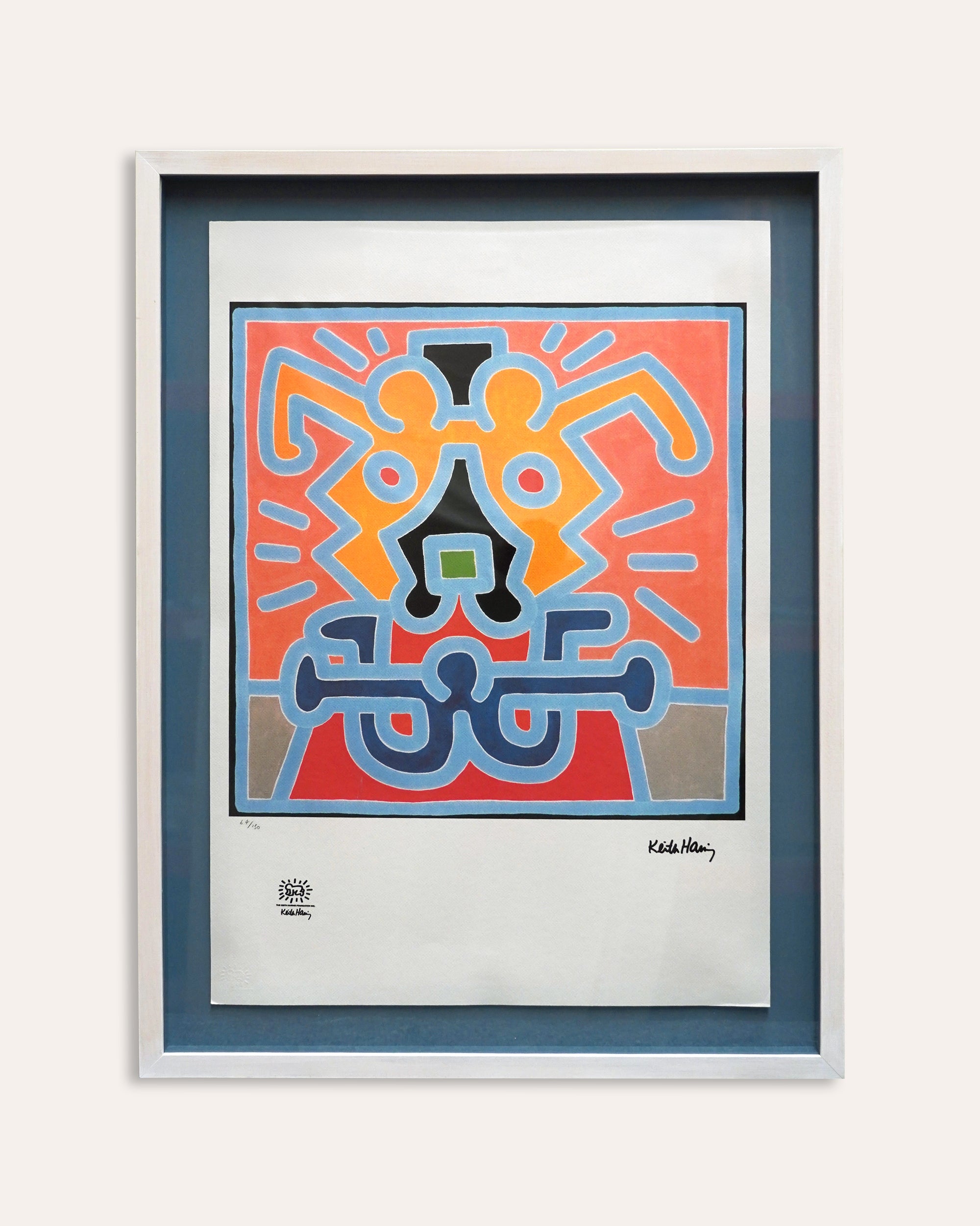 Framed abstract artwork with colorful design on a white background