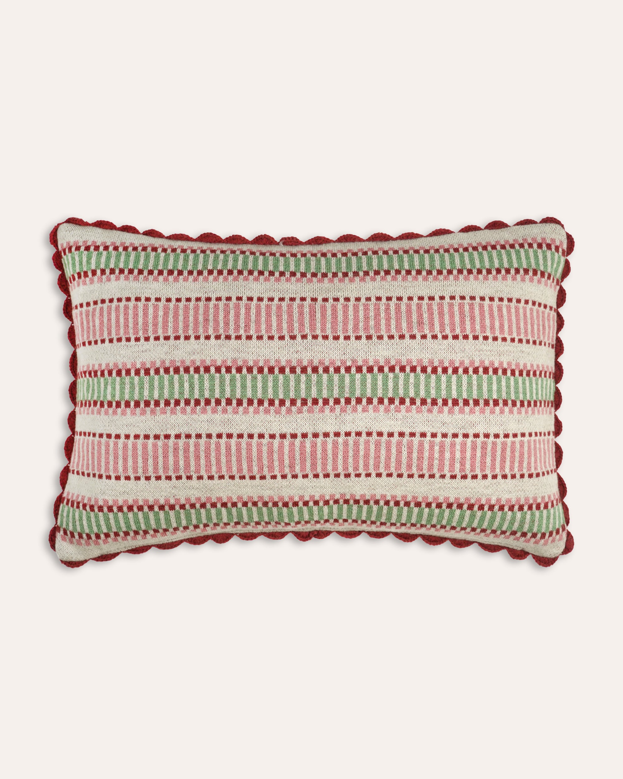 Knitted Stripe Cushion - Red & Green