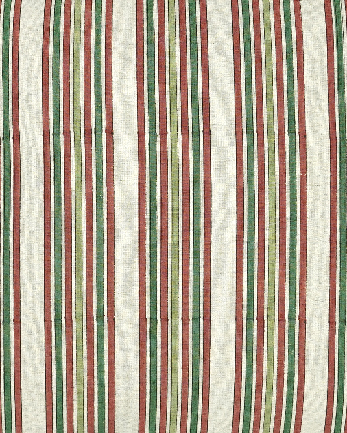 Close up detail image of the striped green and red pattern on the Kurna striped cushion.