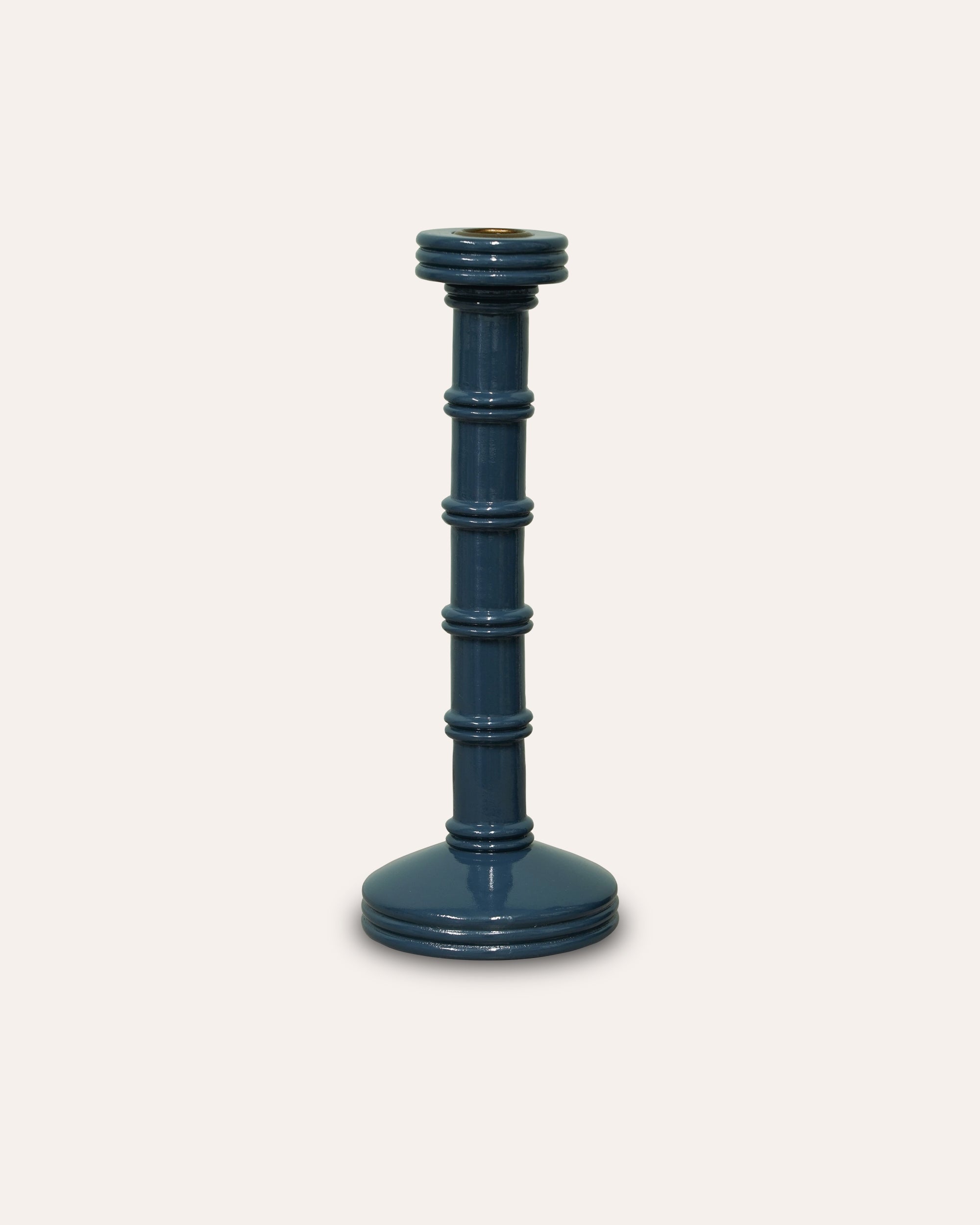 Gloss Painted Wooden Column Candlestick - Blue