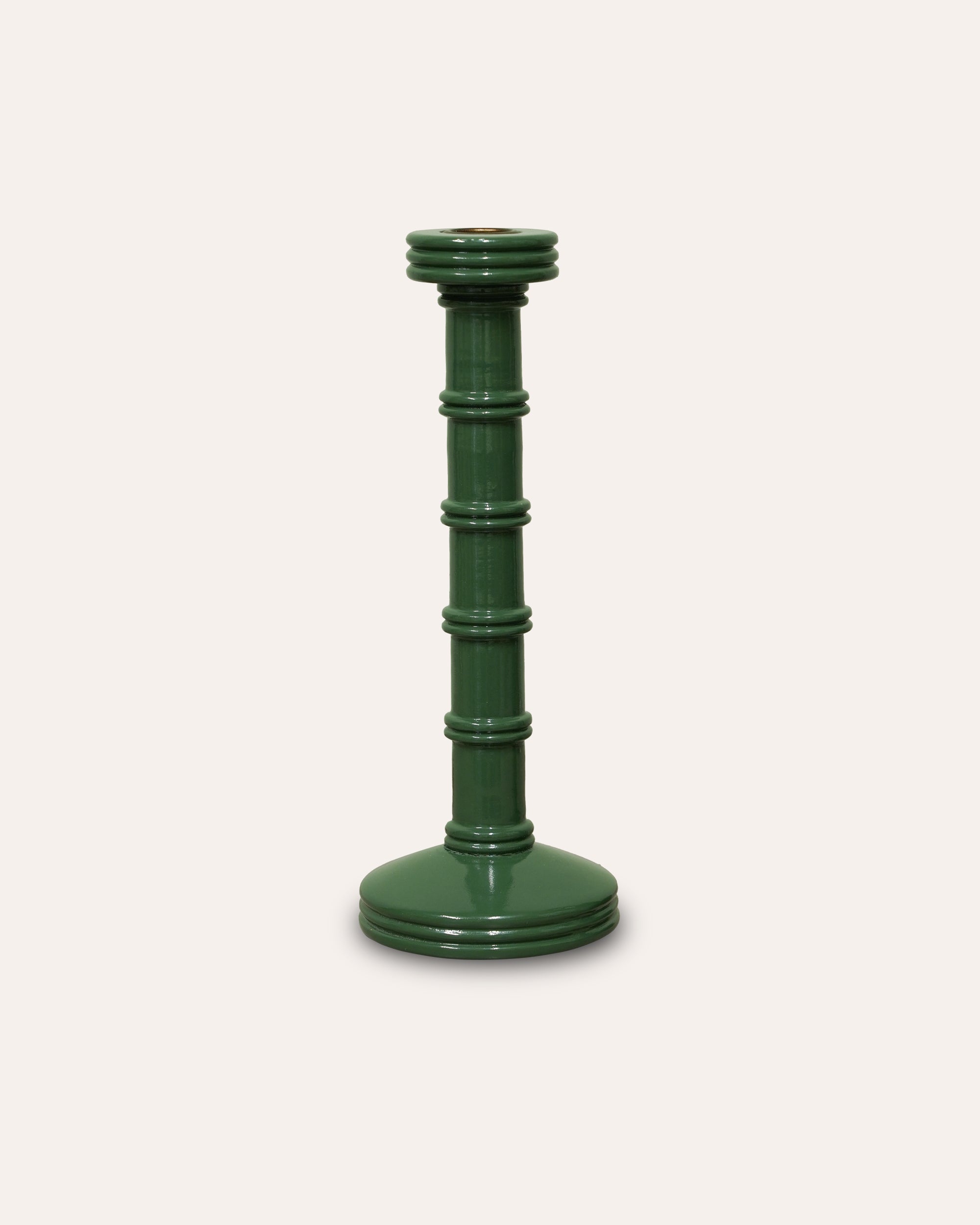 Gloss Painted Wooden Column Candlestick - Green