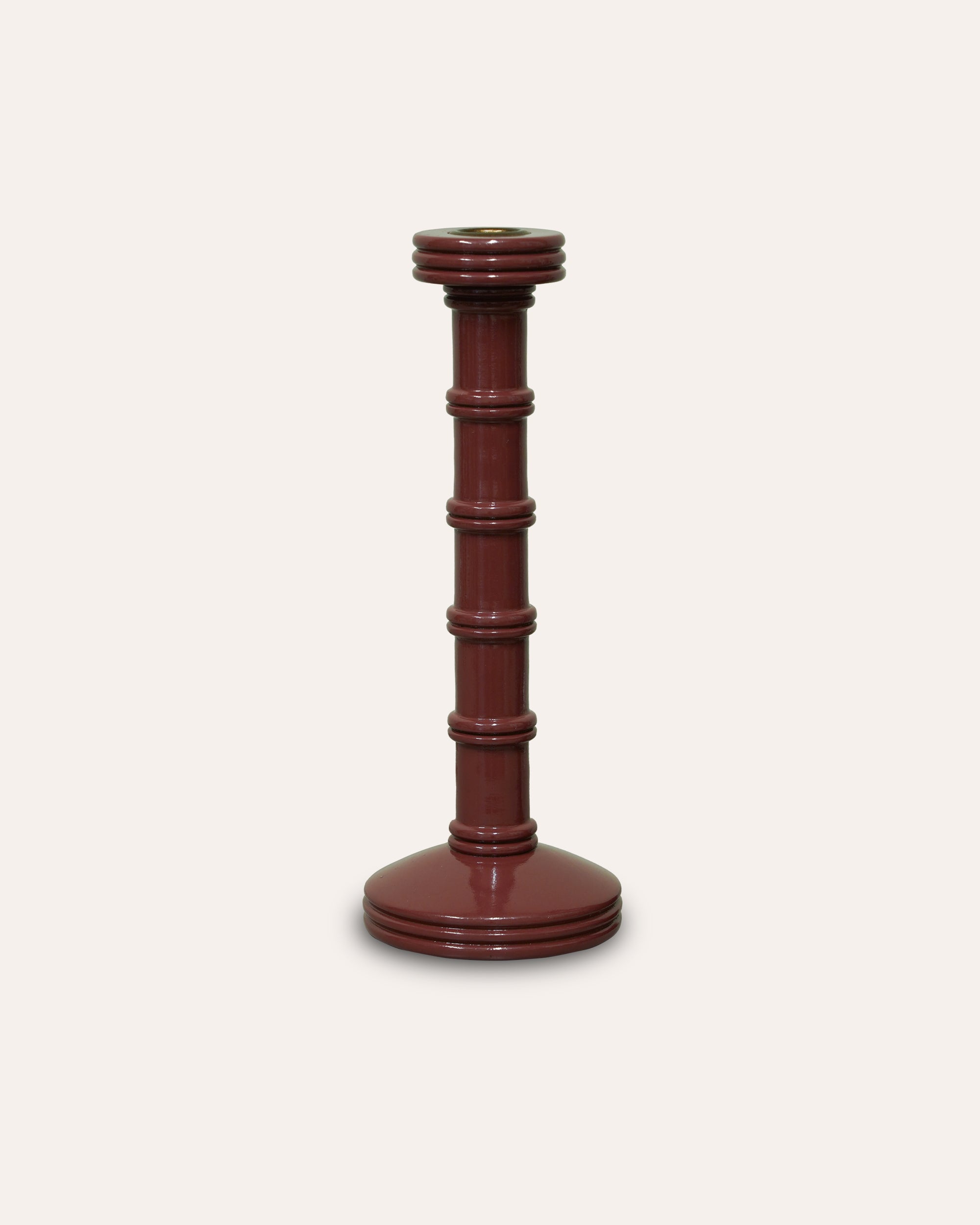 Gloss Painted Wooden Column Candlestick - Red