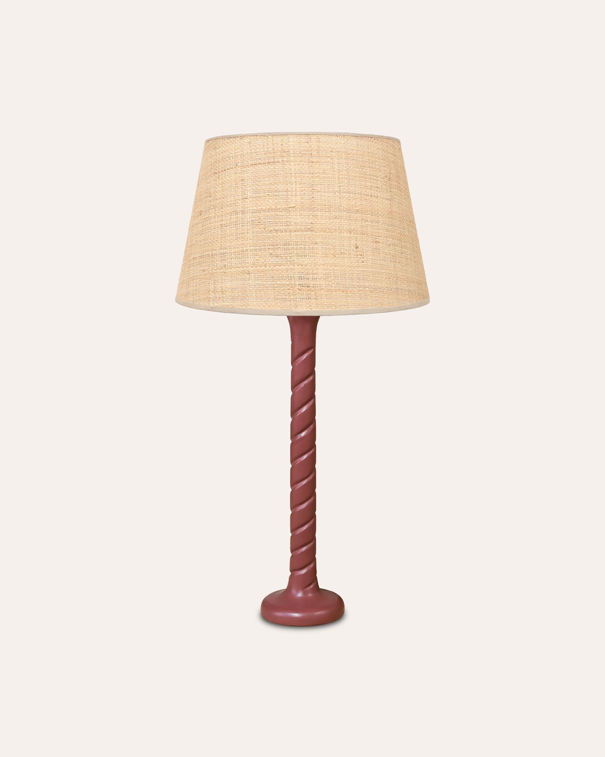 Large Twisted Wooden Table Lamp - Red