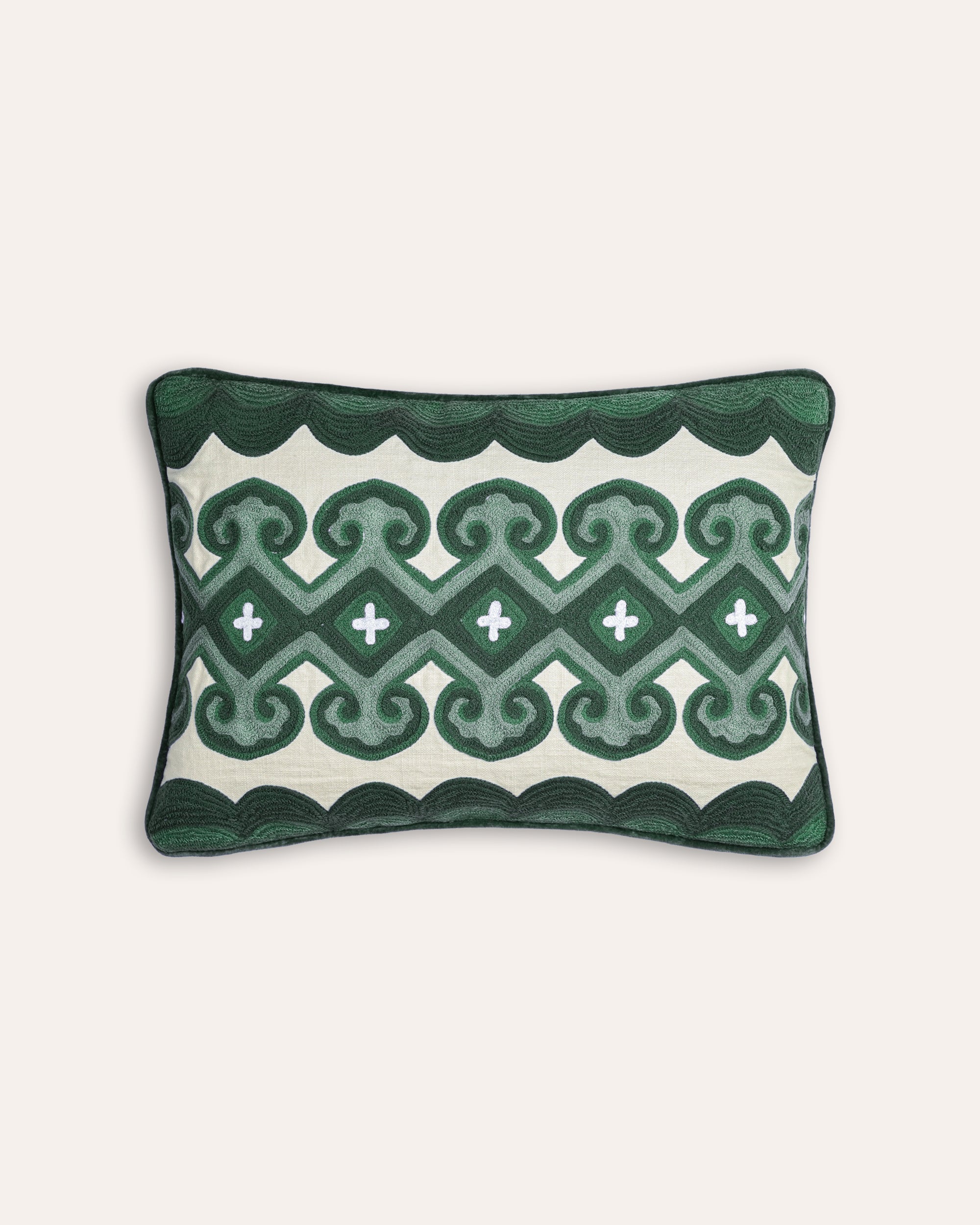 Lattice Crewel Work Cushion - Green