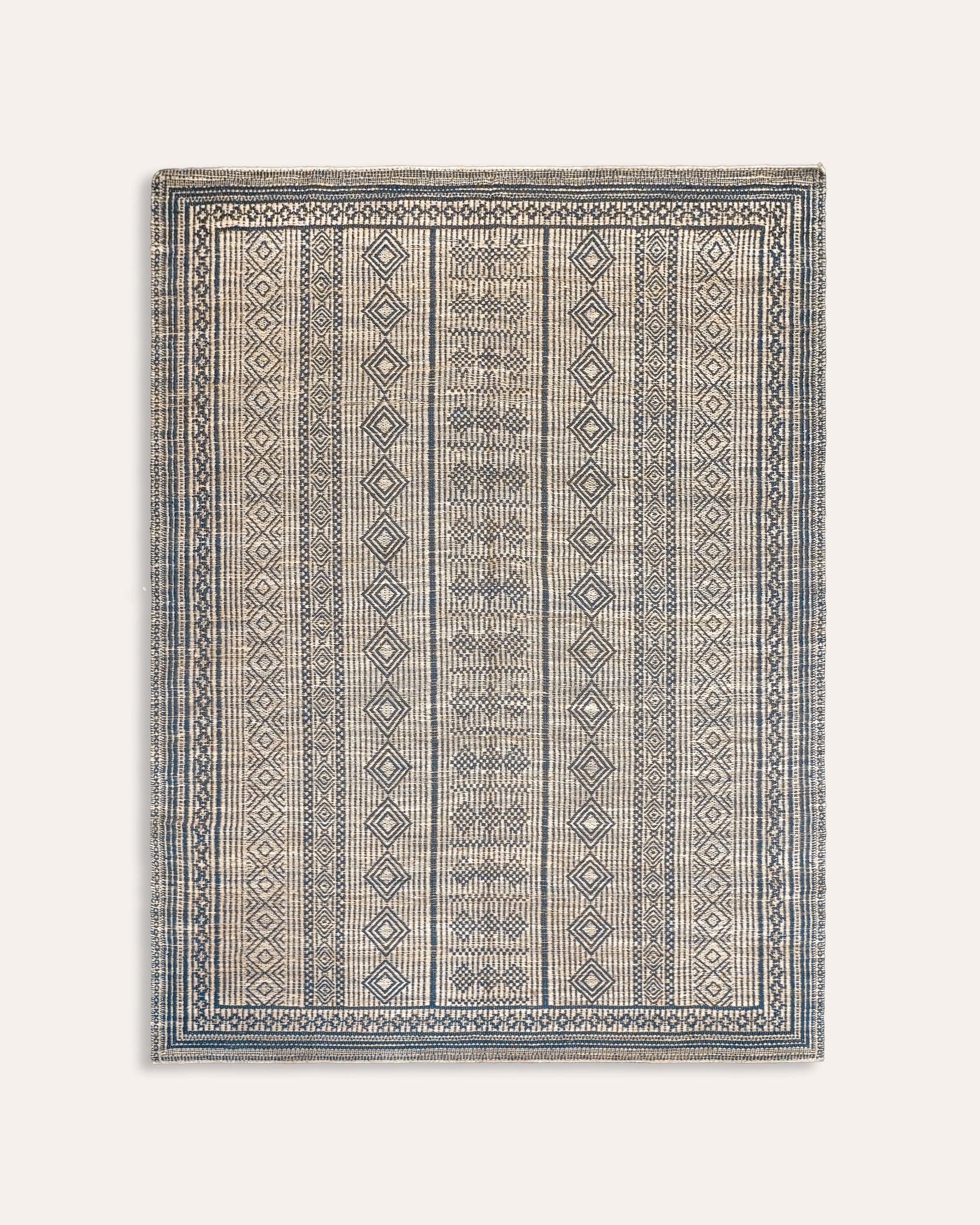 Blue moroccan jute rug with a geometric pattern - Birdie Fortescue soft furnishings