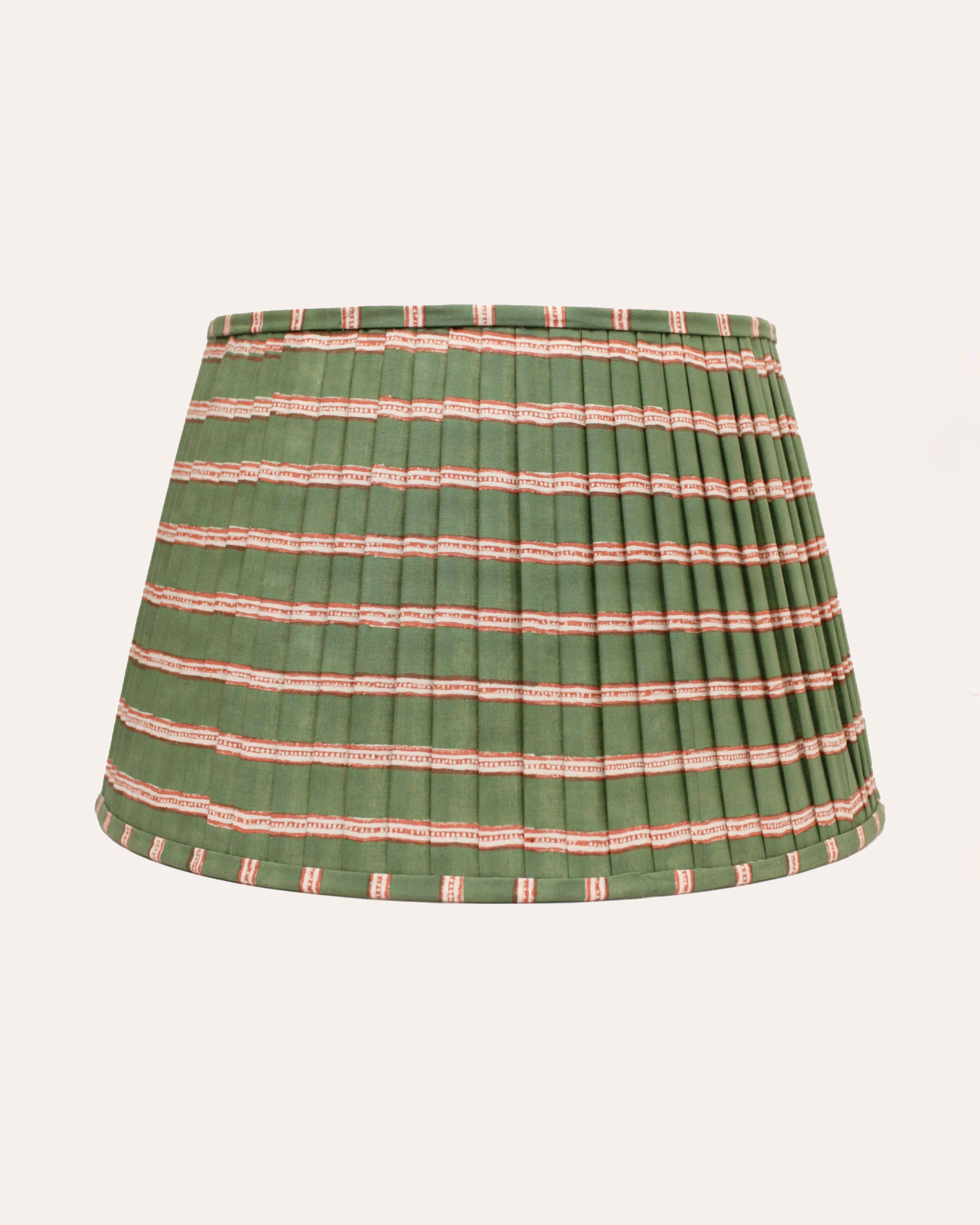Edo Stripe Block Printed Lampshade - Moss Green & Pink