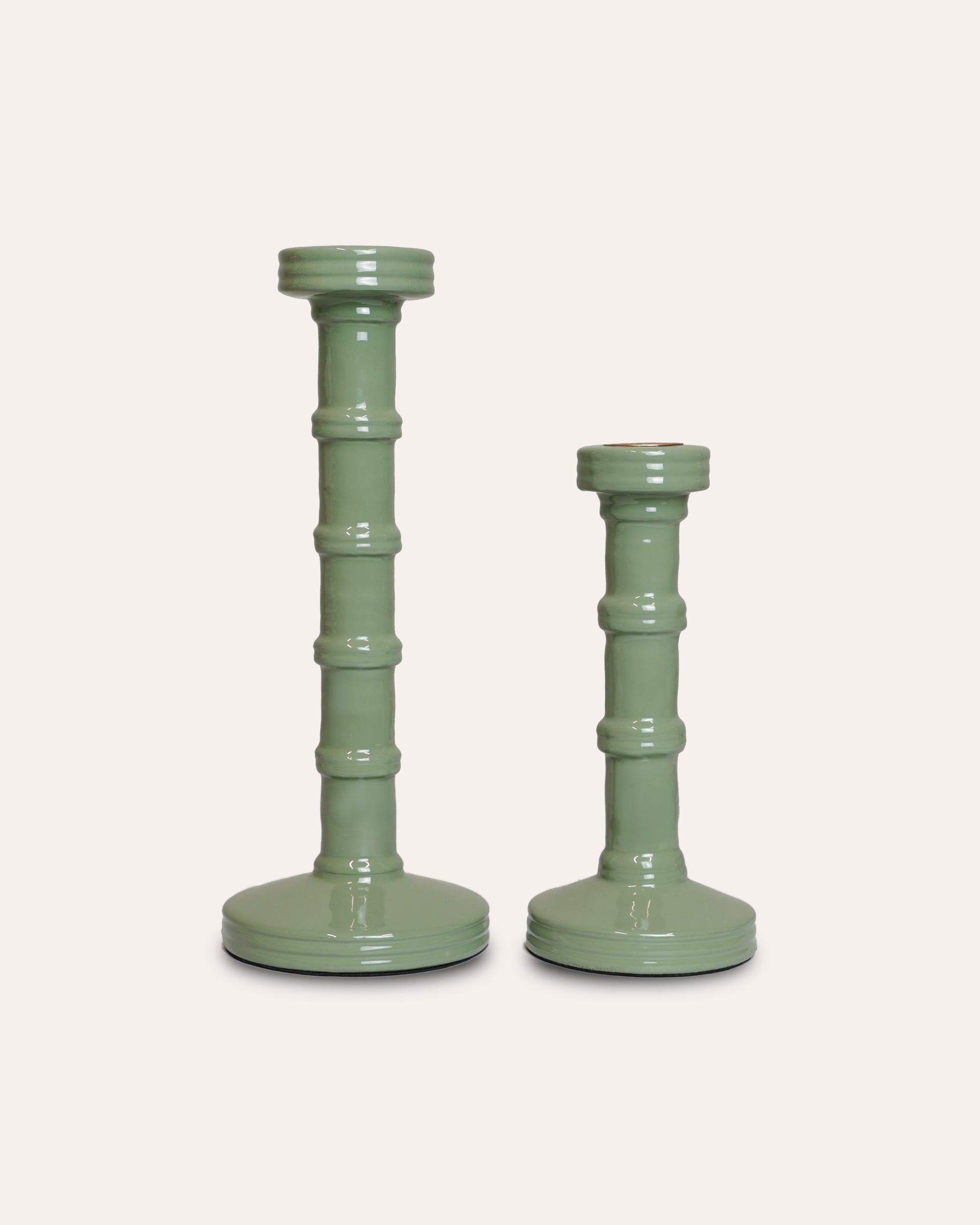 Small and large green column candlesticks - Birdie Fortescue decorative accessories