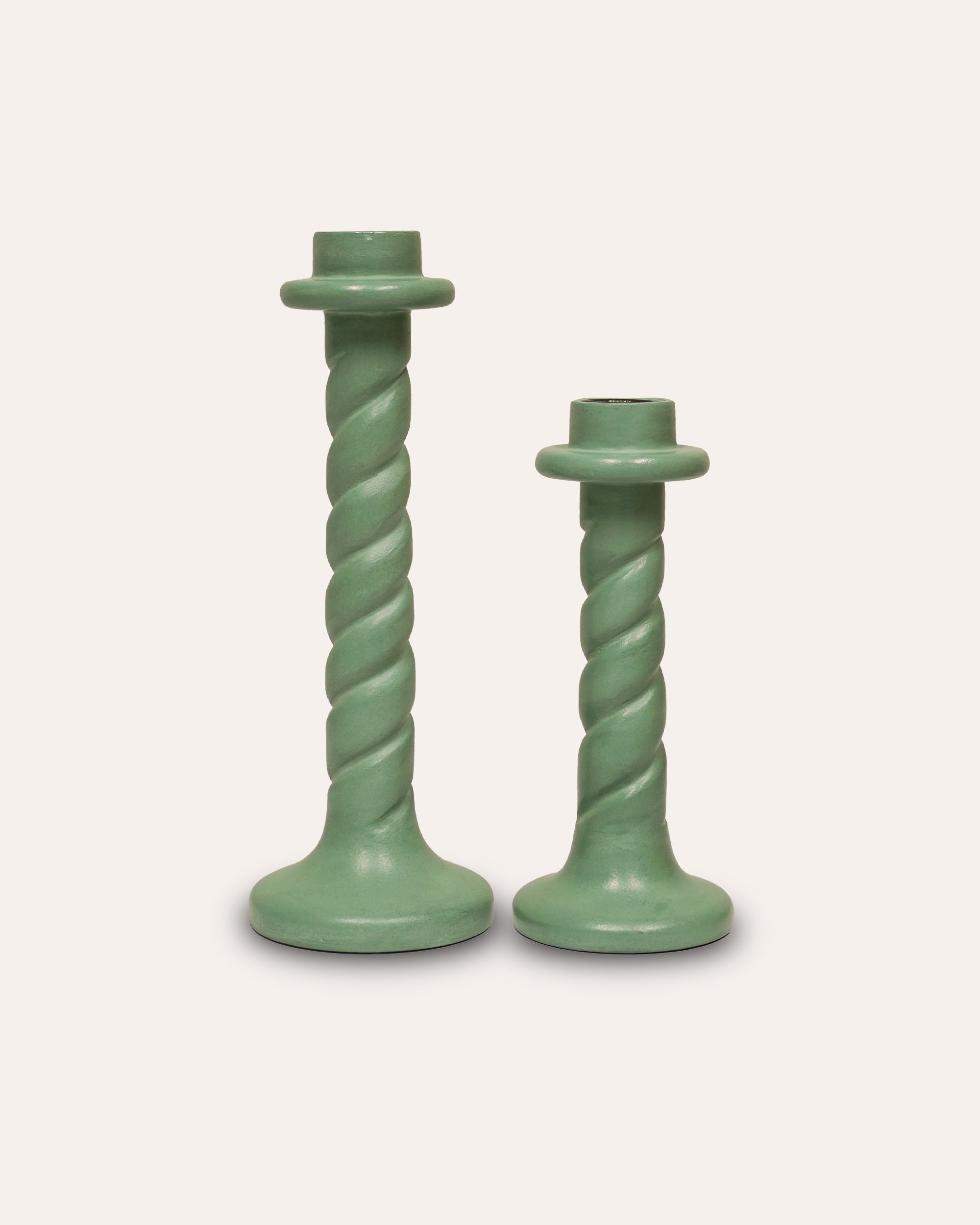 Twisted Wooden Candlestick - Light Green