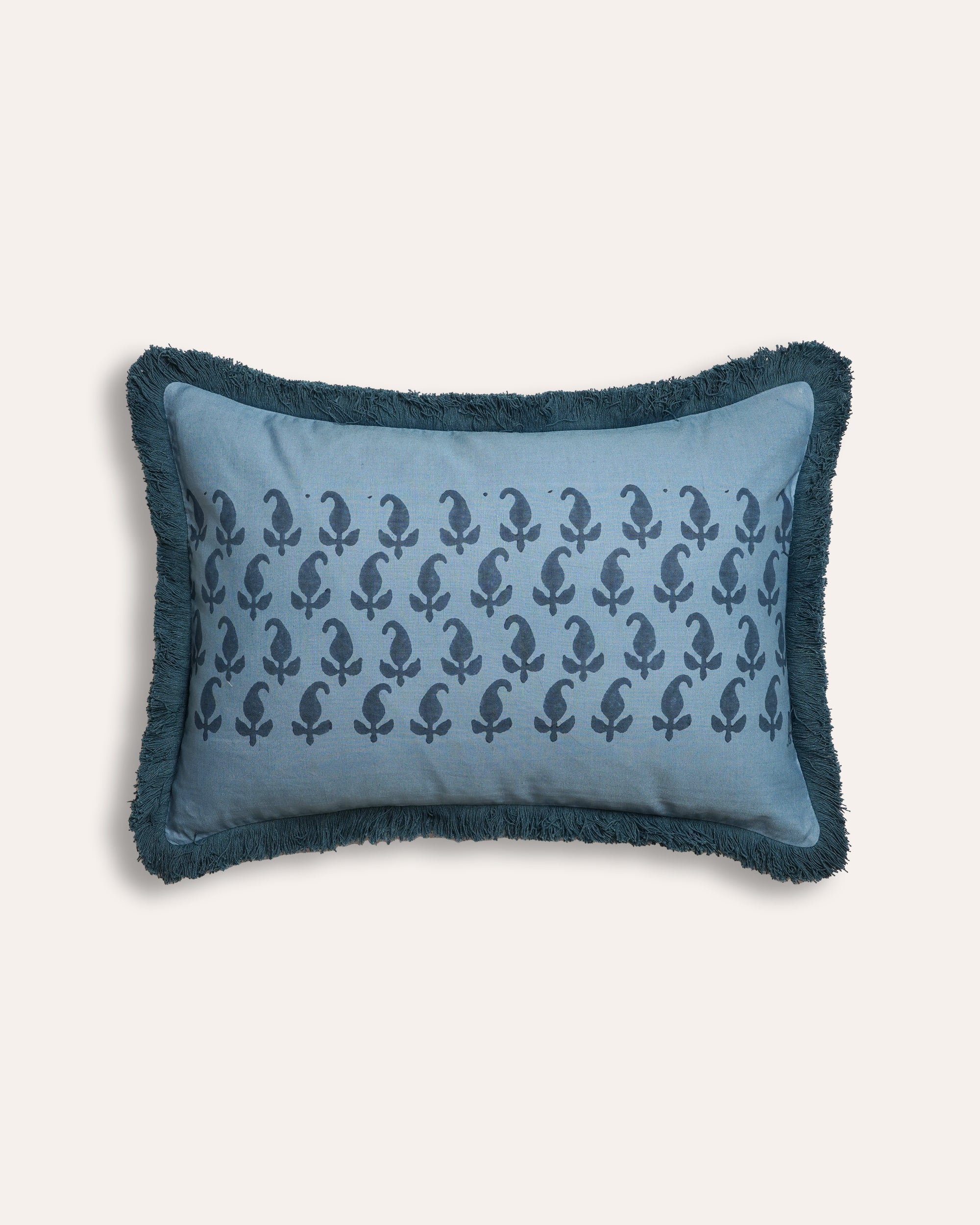 Paisley Block Print Cushion - Rectangle - Blue