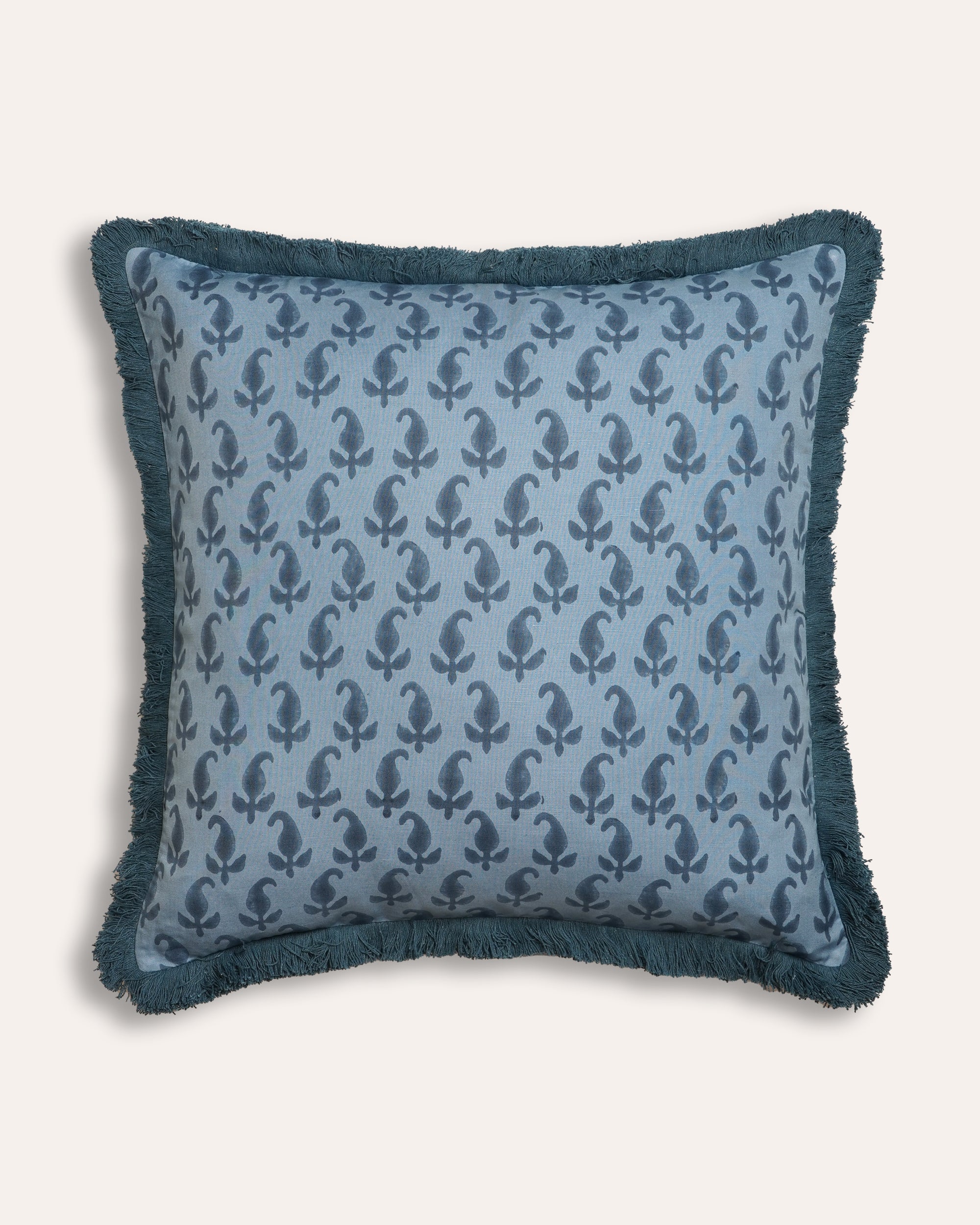 Paisley Block Print Cushion - Square - Blue