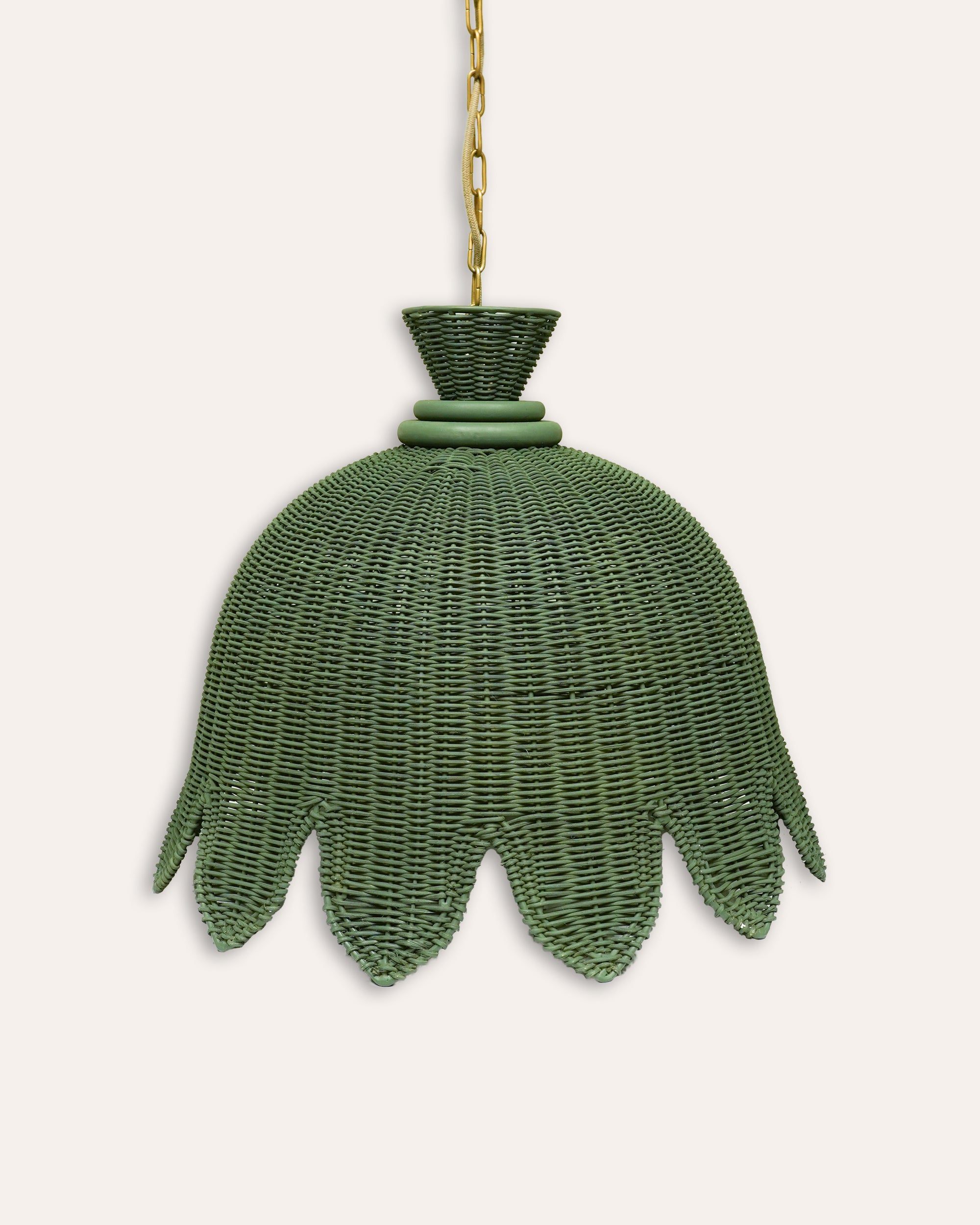 Green rattan floral scalloped pendant hanging light - Birdie Fortescue lighting