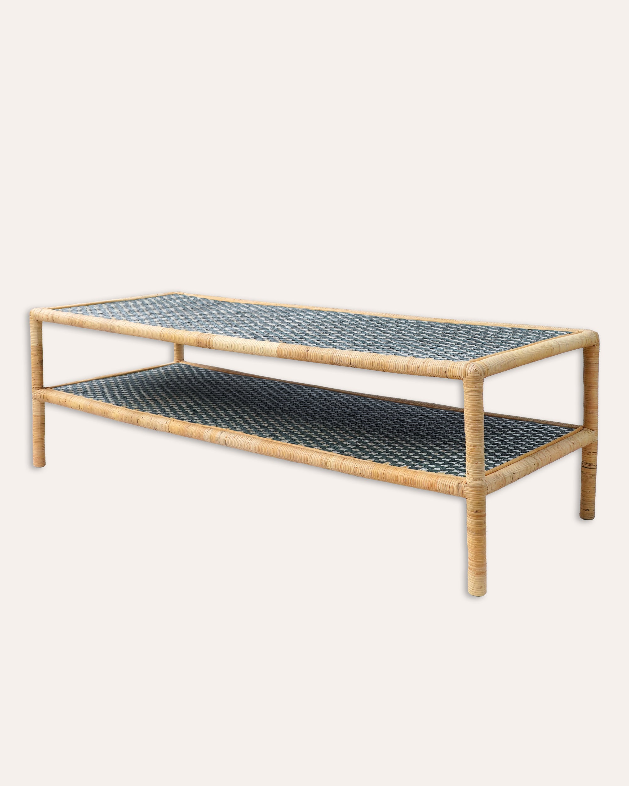 Rattan Ottoman – Blue & Natural