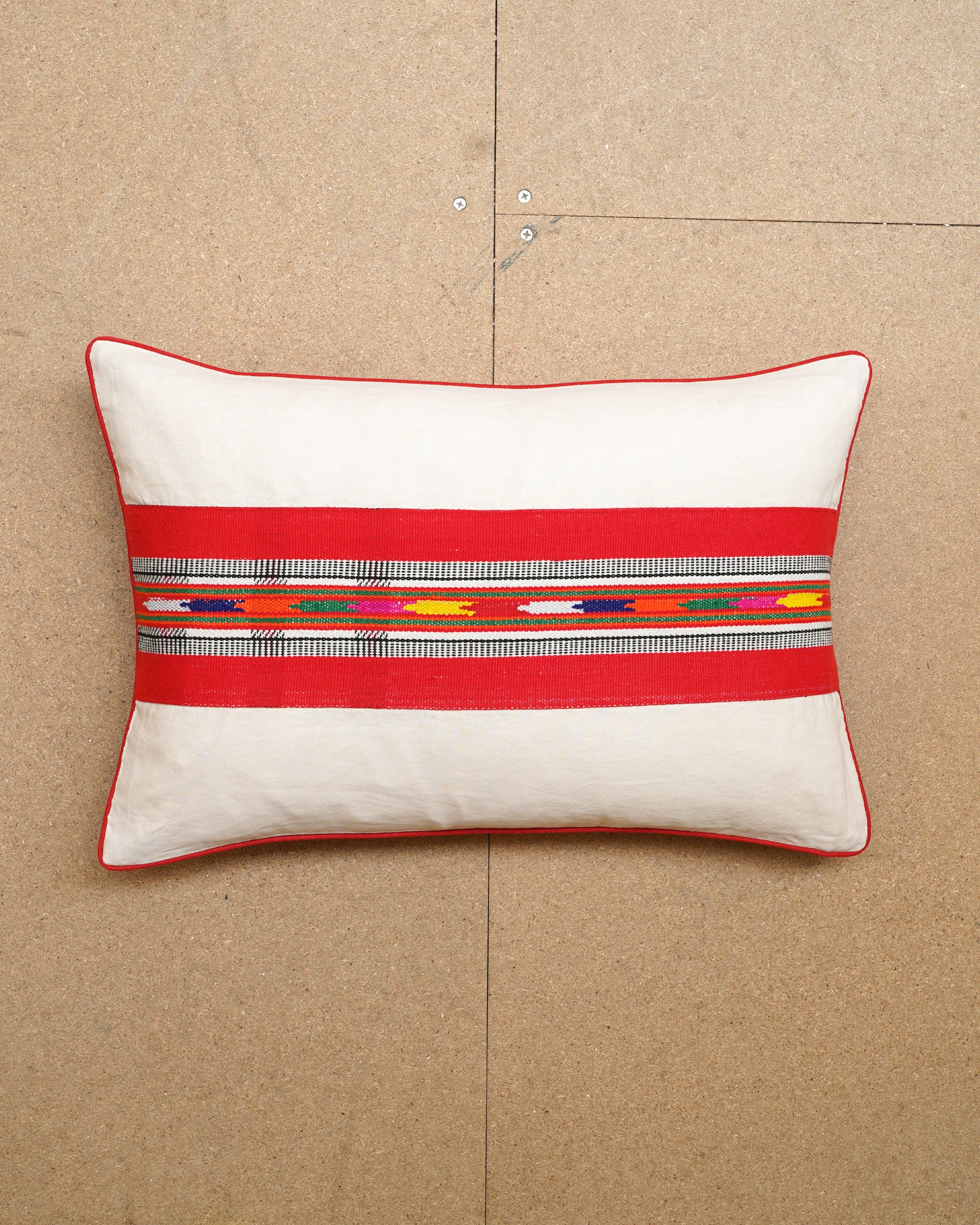 Limited Edition Wool Panelled Cushion - Bordered Multi Stripes (60 x 40cm)