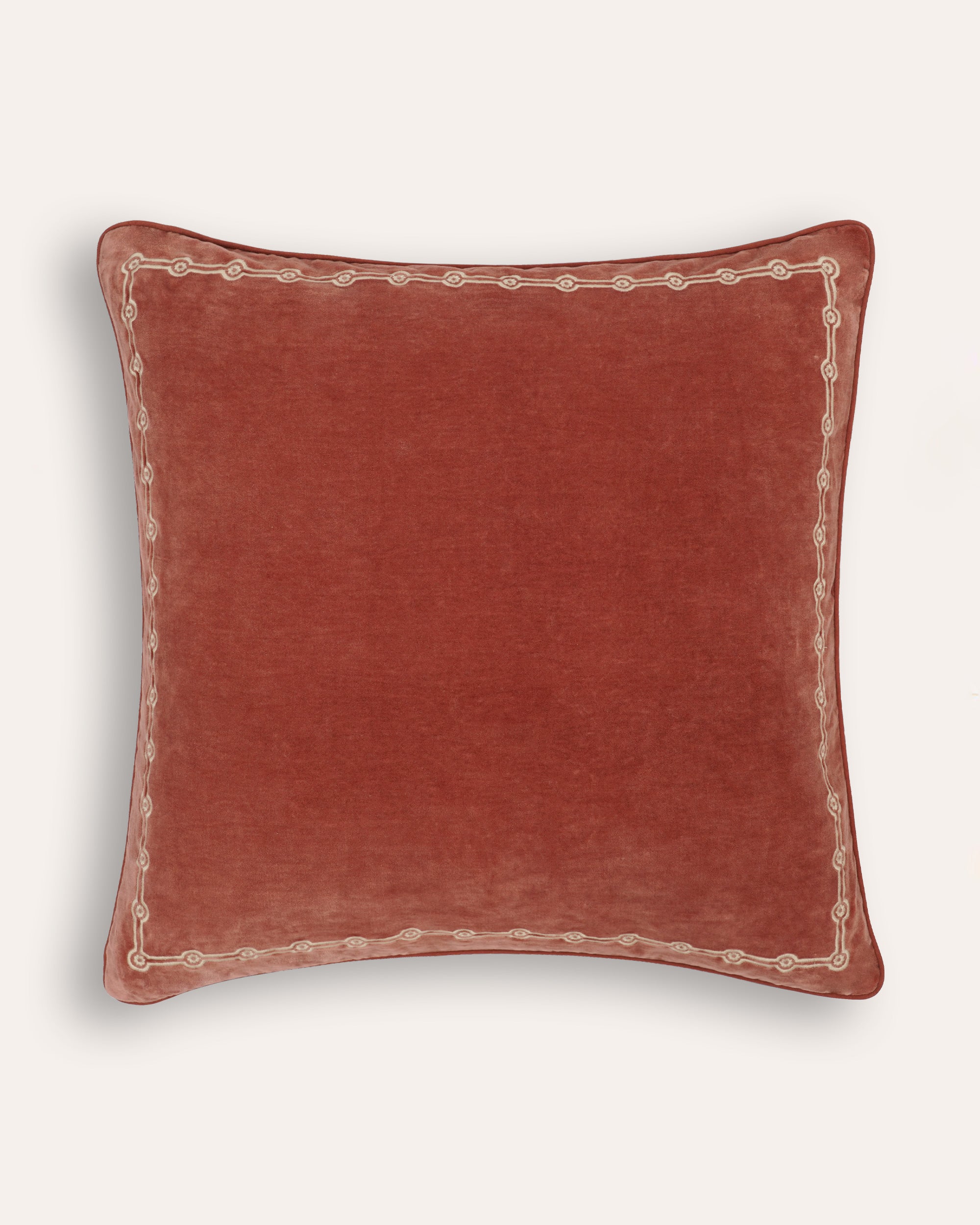 Embroidered Velvet Cushion - Red