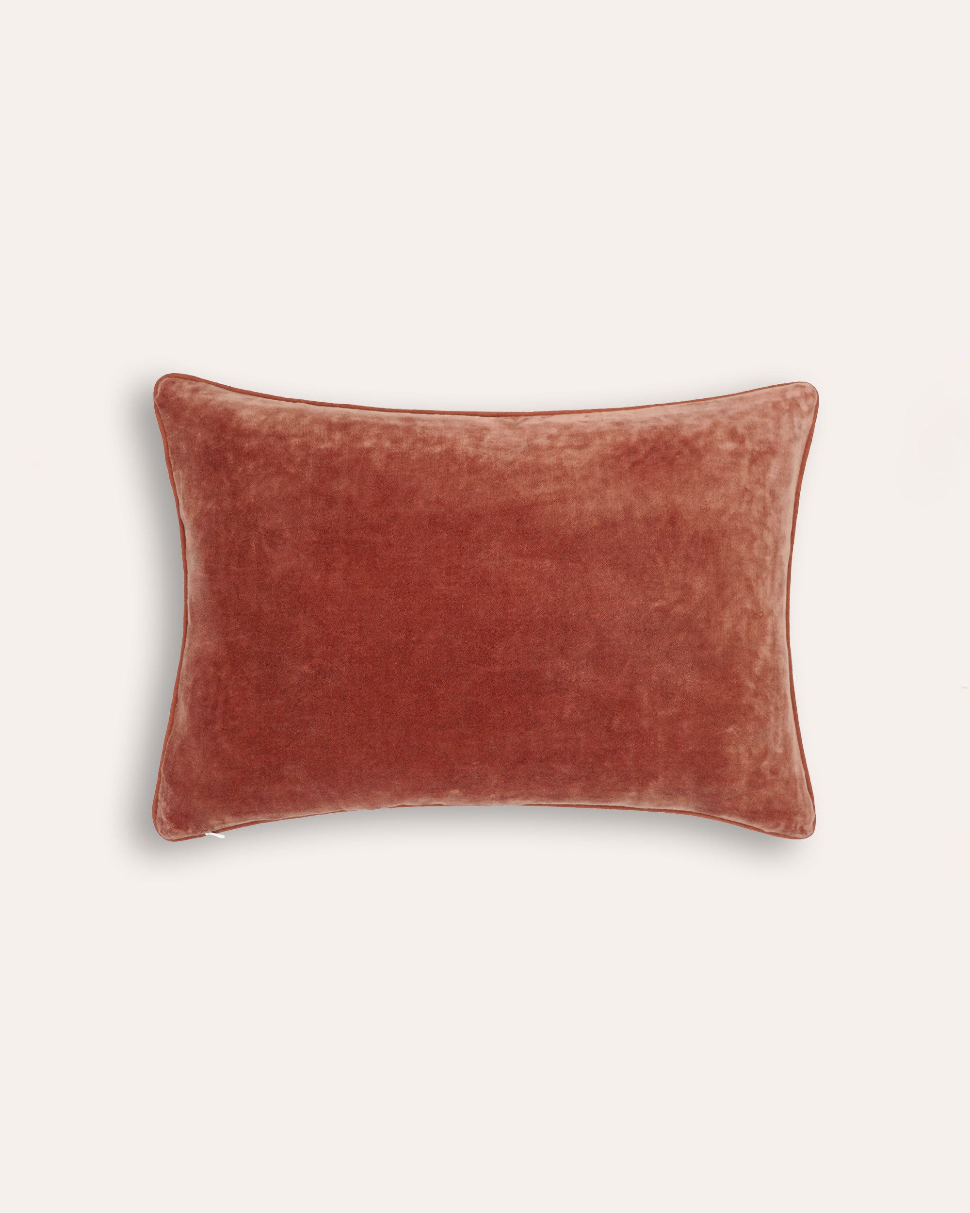 Calcada Embroidered Cushion - Red and Taupe